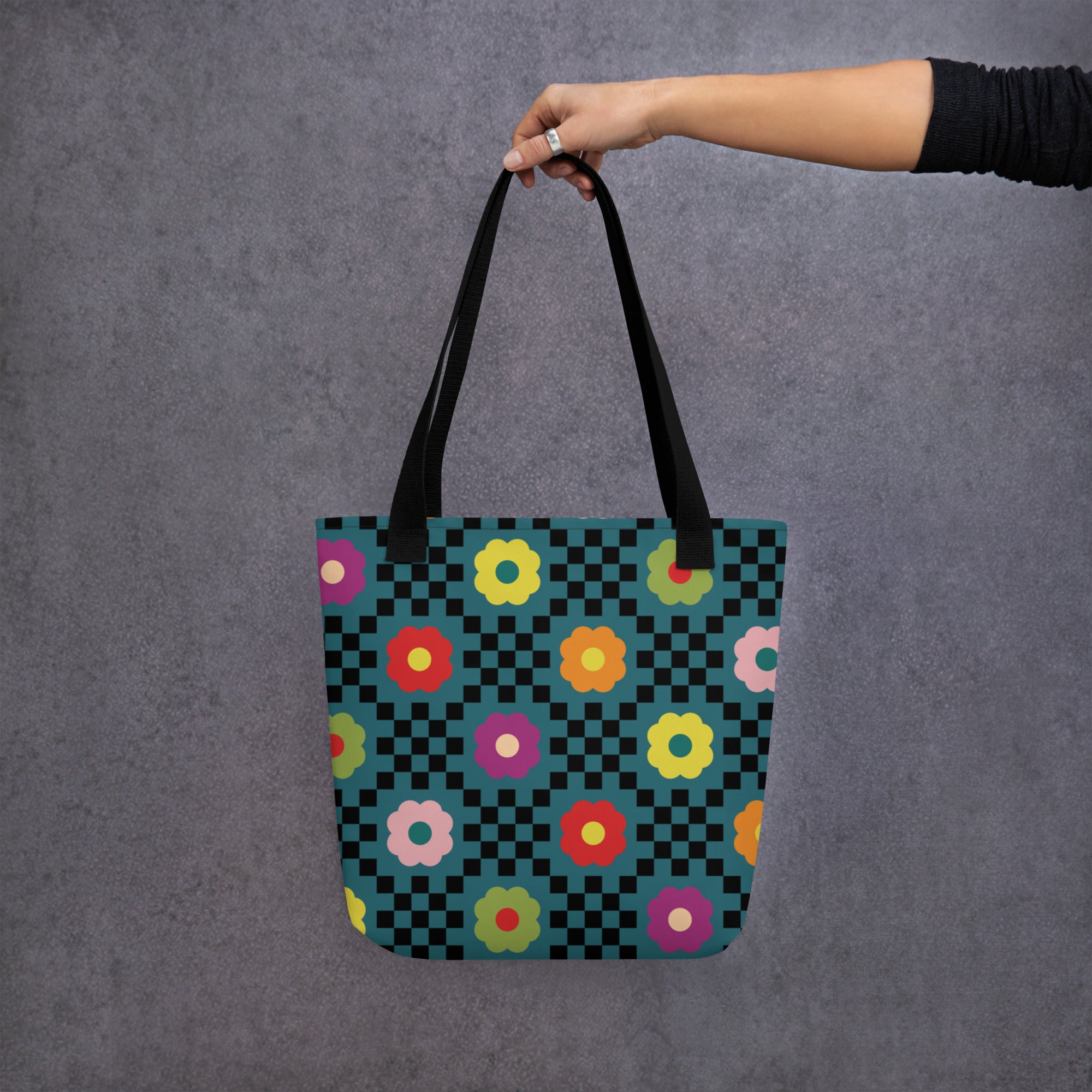 Checkered Bloom Tote Bag