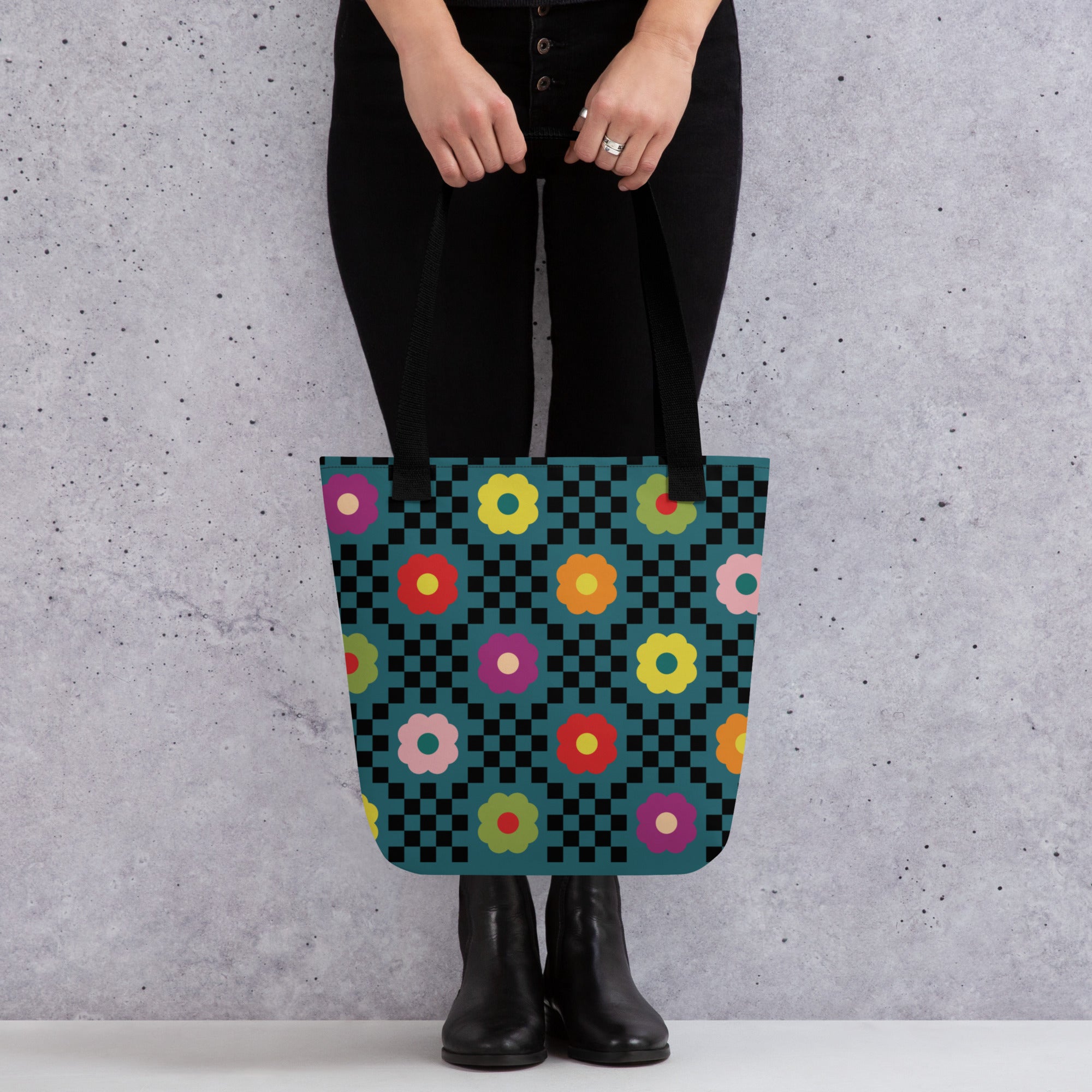 Checkered Bloom Tote Bag