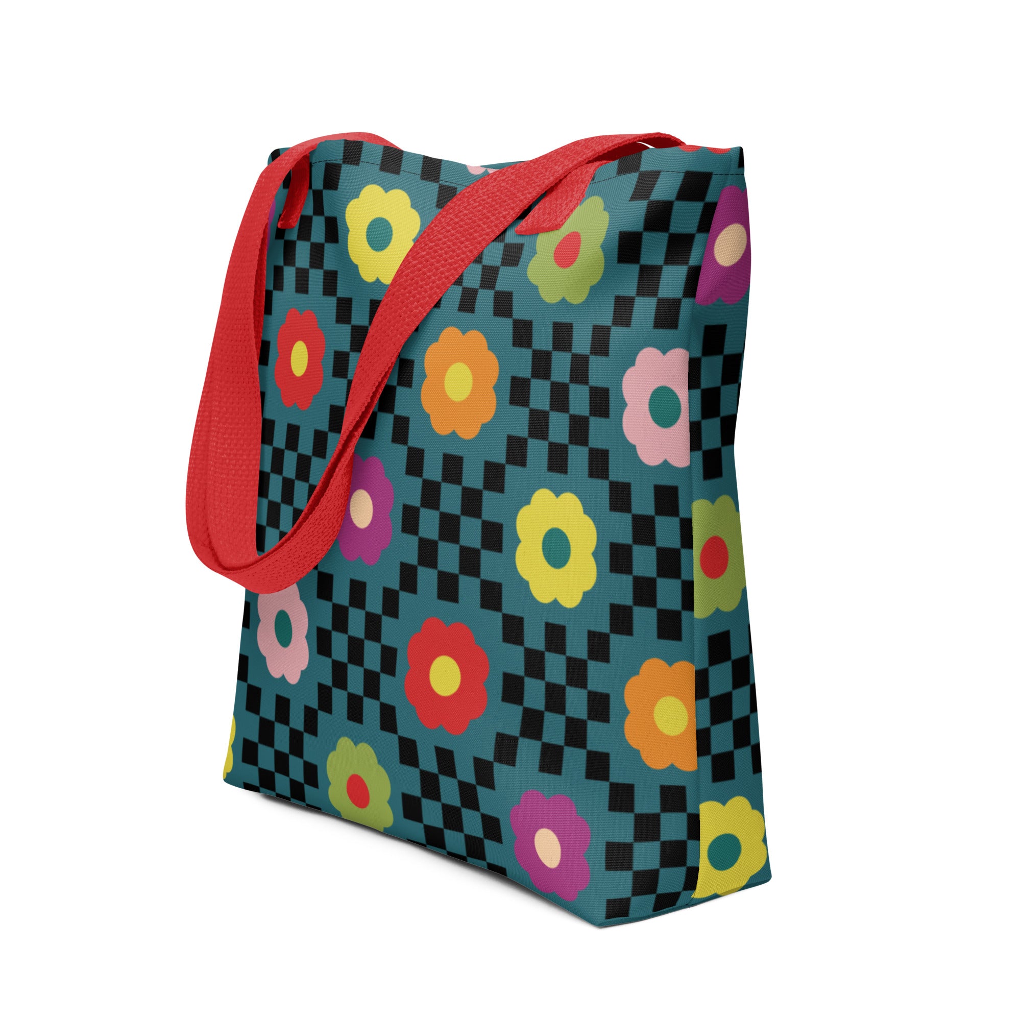 Checkered Bloom Tote Bag