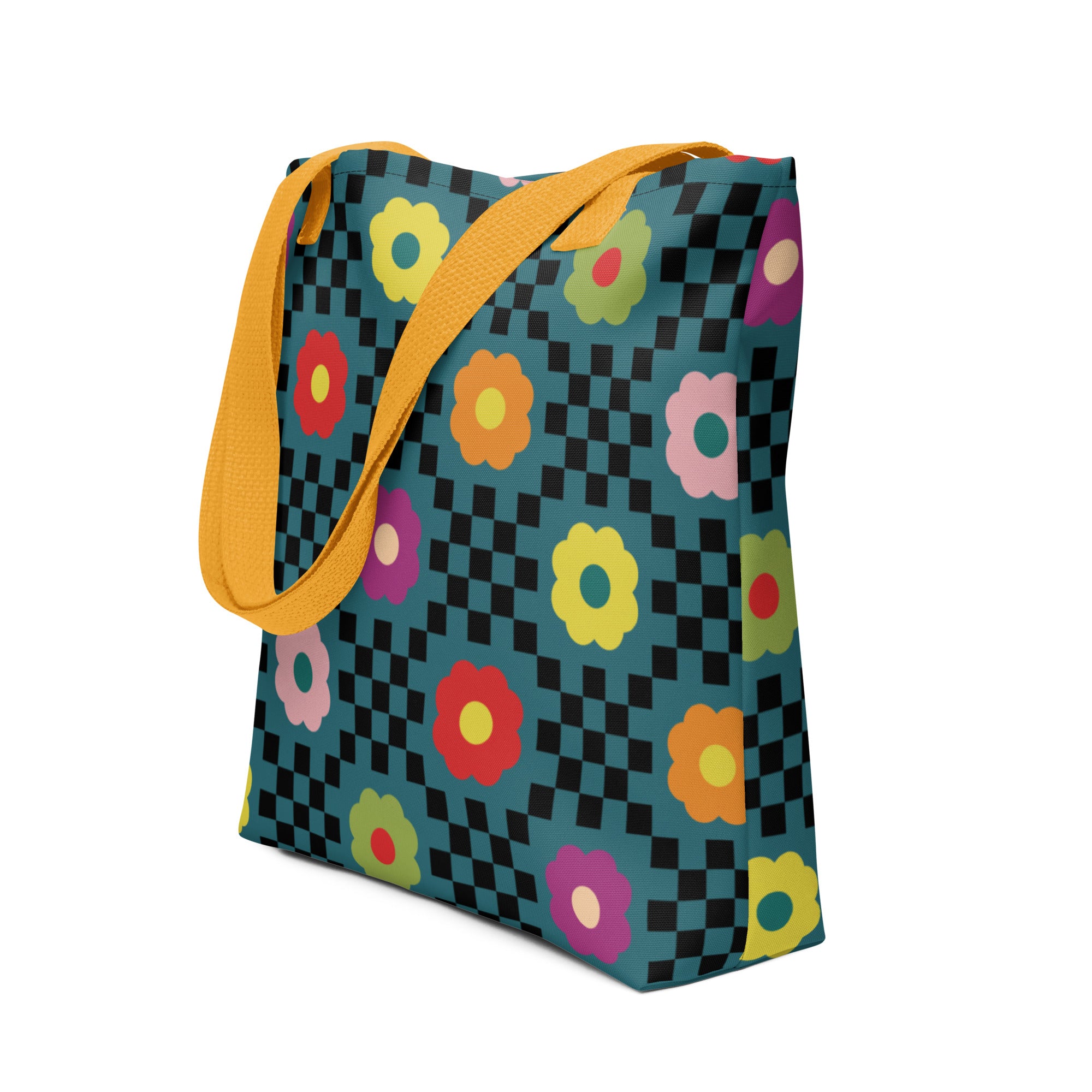 Checkered Bloom Tote Bag