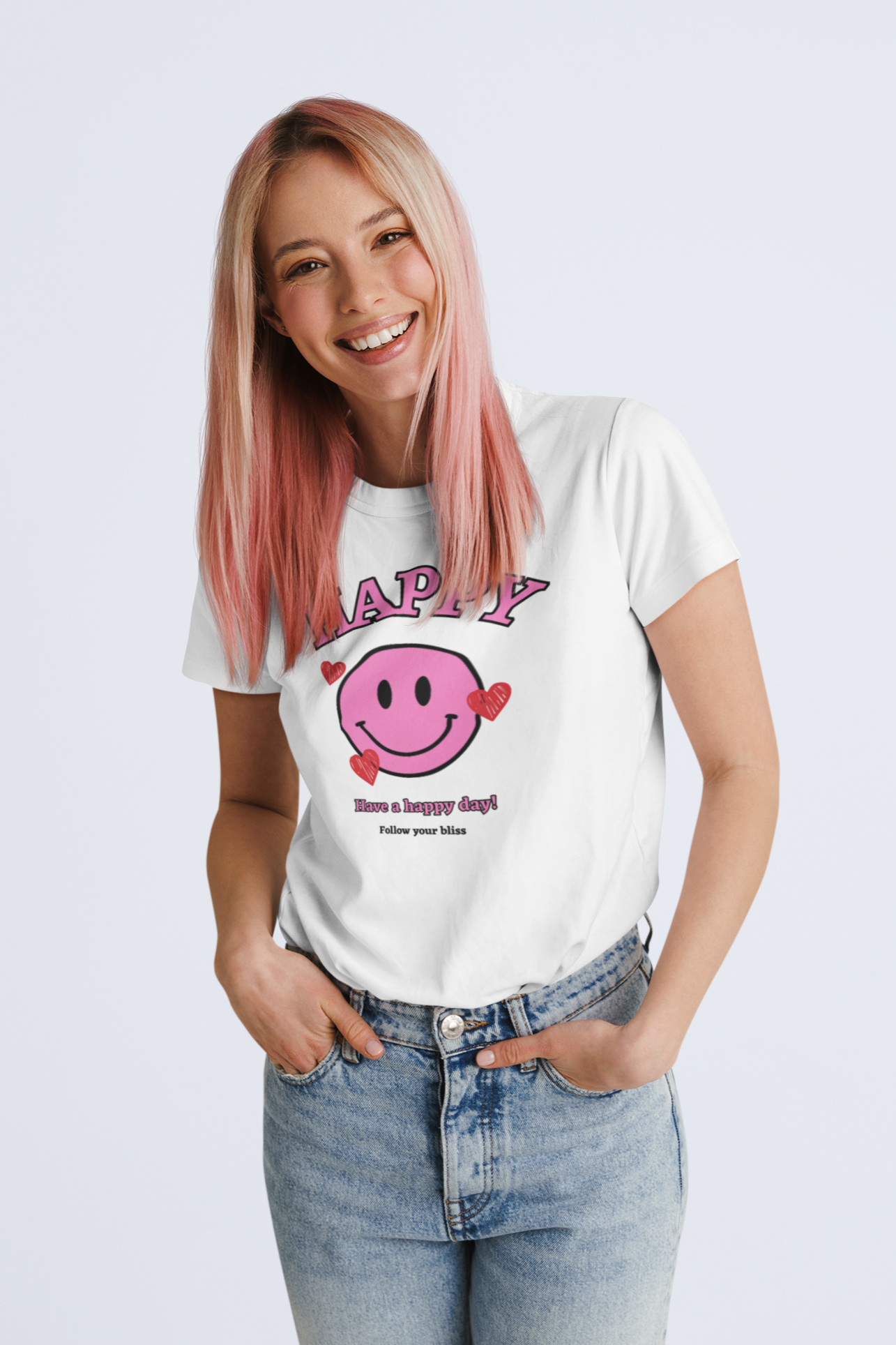 Pink Happy Vibes Relaxed Tee