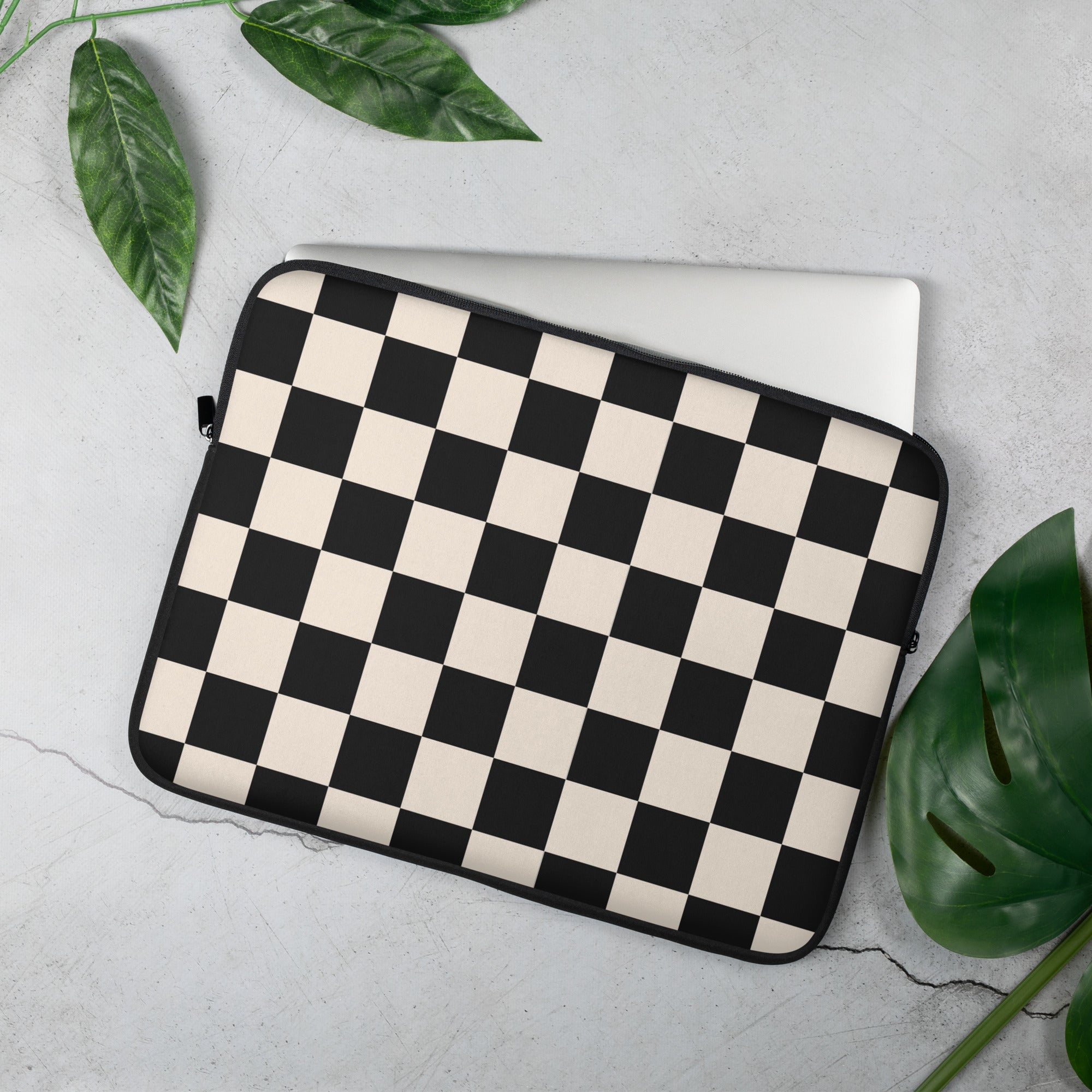 Black Beige Checkered Laptop Sleeve