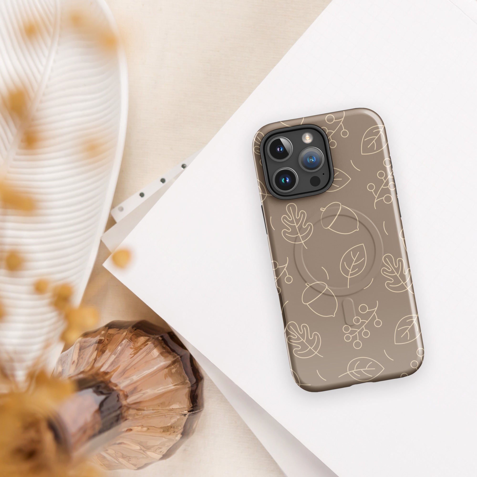 Taupe Cream Autumn Acorn MagSafe Tough Case for iPhone