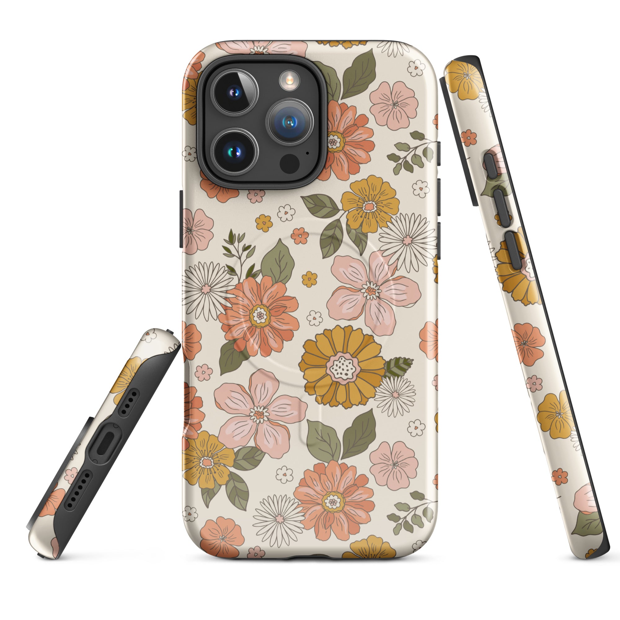 Retro Floral Cream MagSafe Tough Case for iPhone