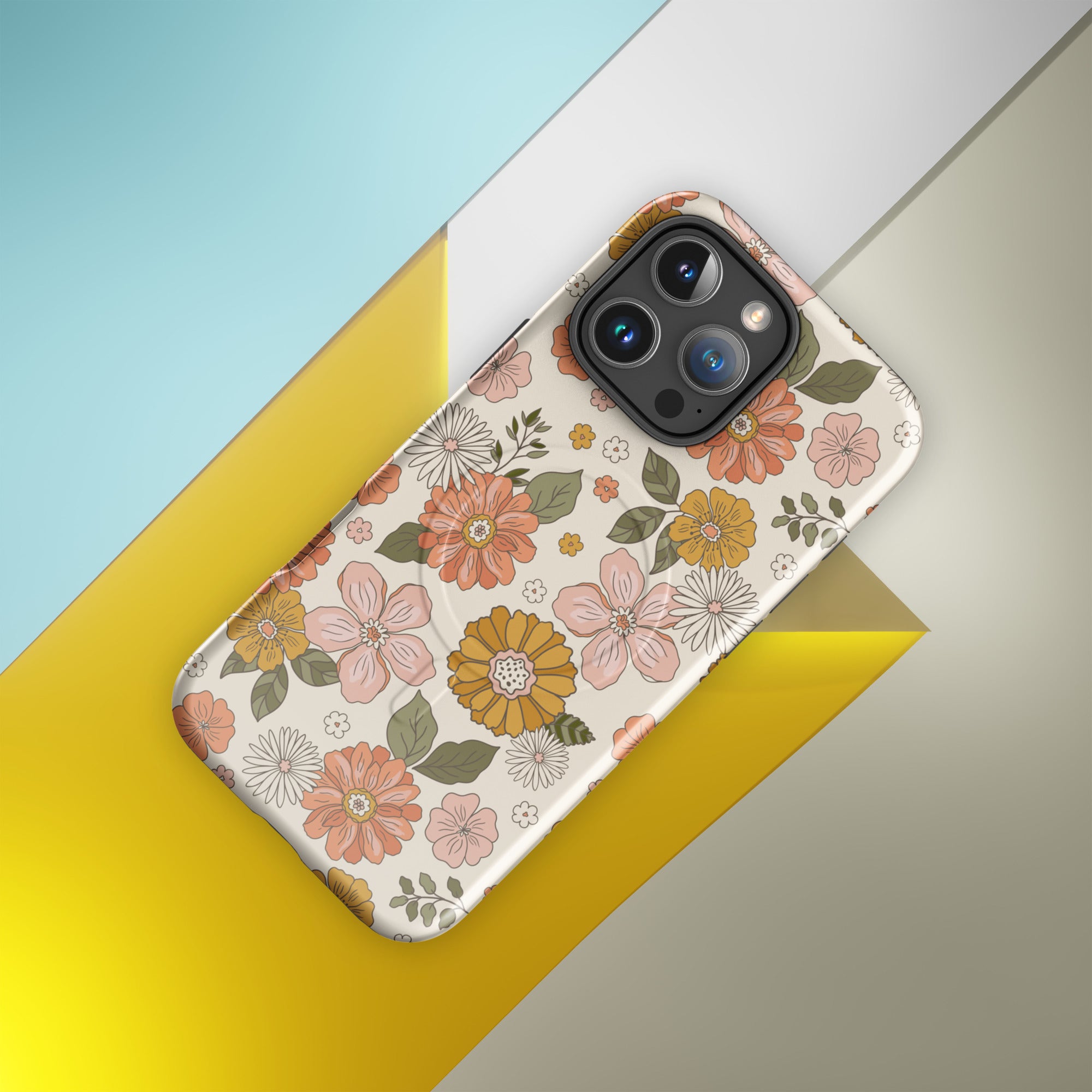 Retro Floral Cream MagSafe Tough Case for iPhone