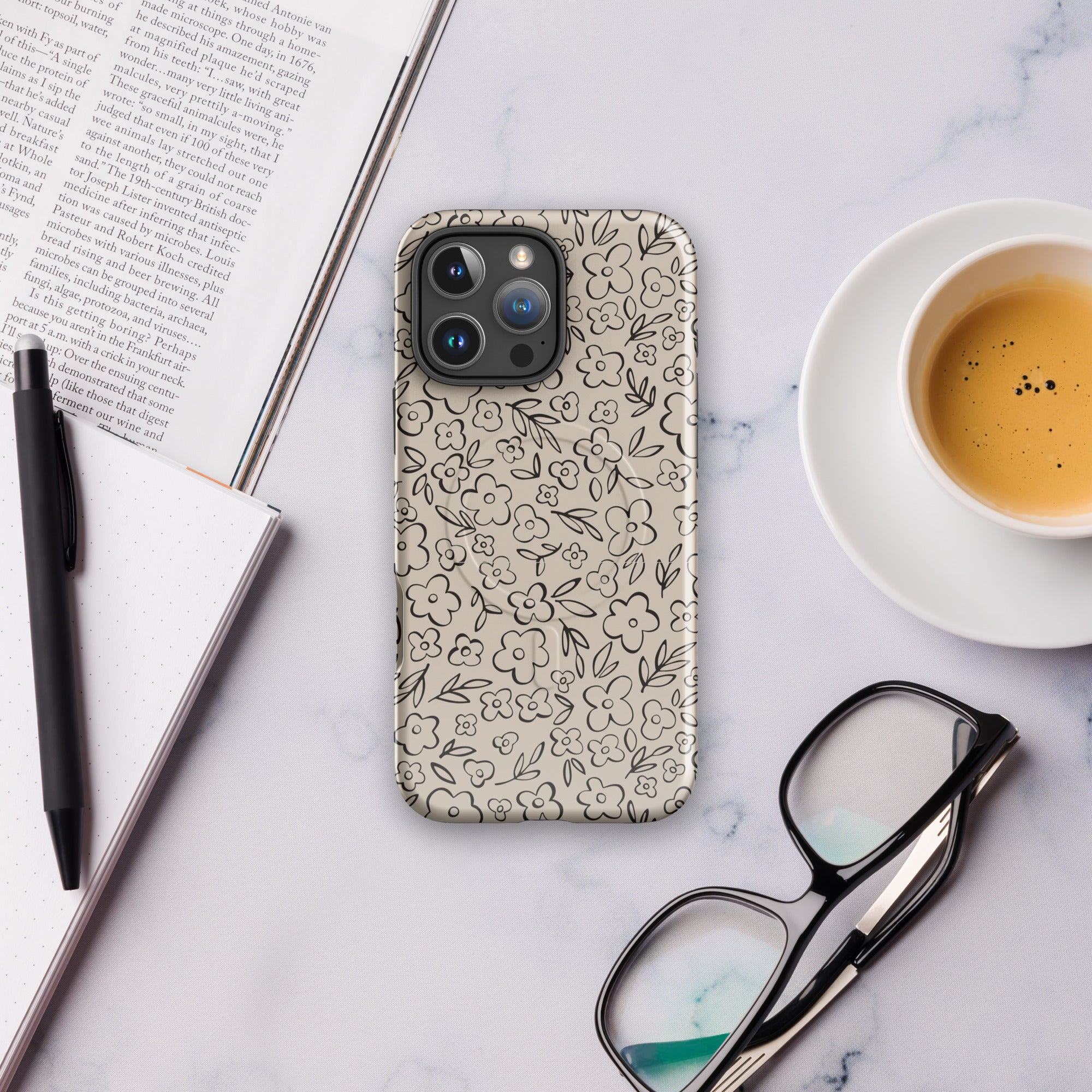 Neutral Line Art Floral MagSafe Tough Case for iPhone