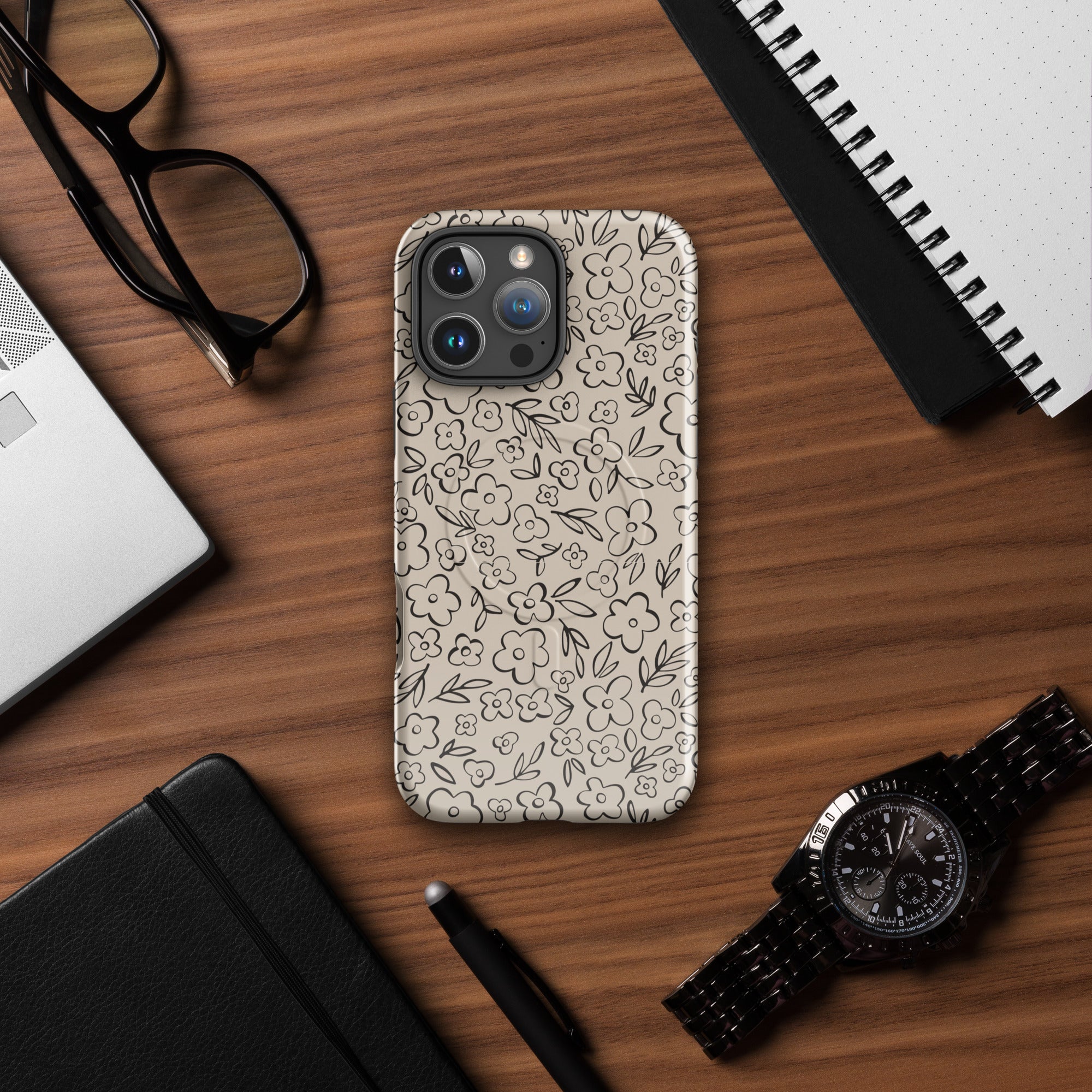 Neutral Line Art Floral MagSafe Tough Case for iPhone