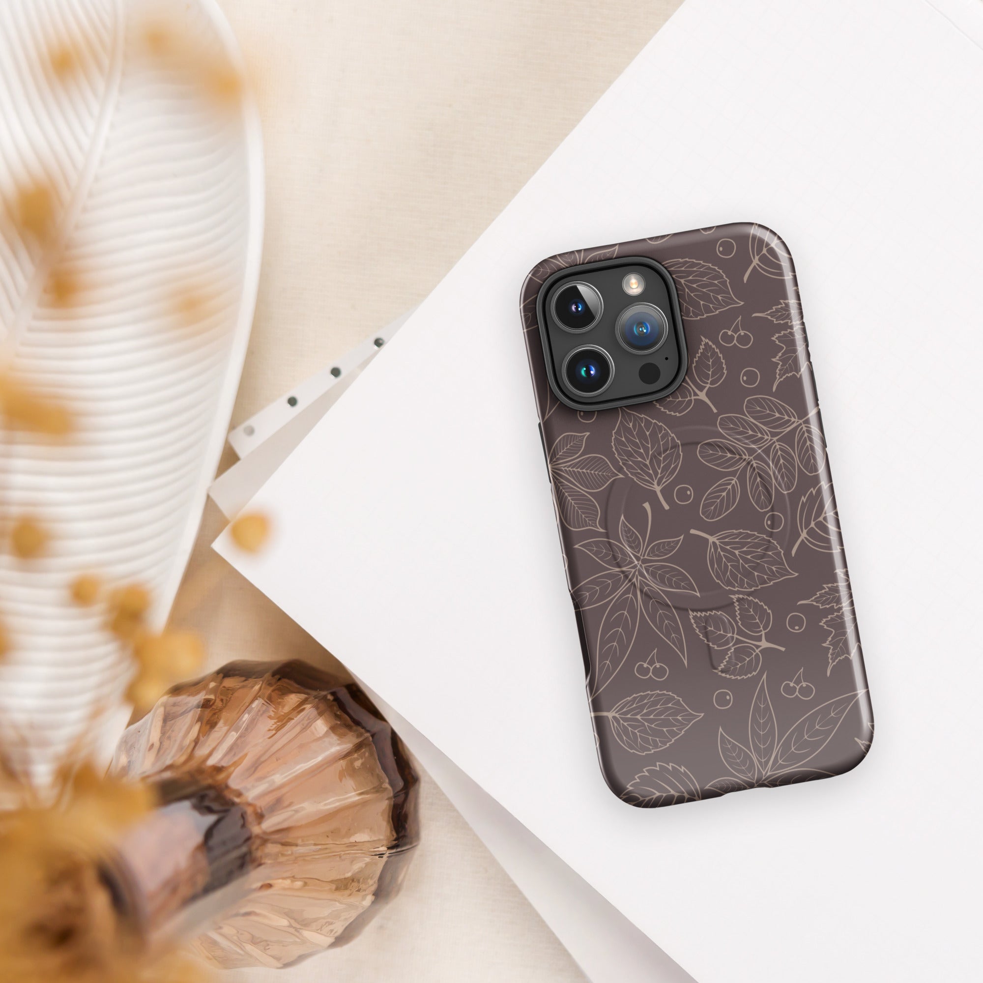 Brown Leaf Outline MagSafe Tough Case for iPhone