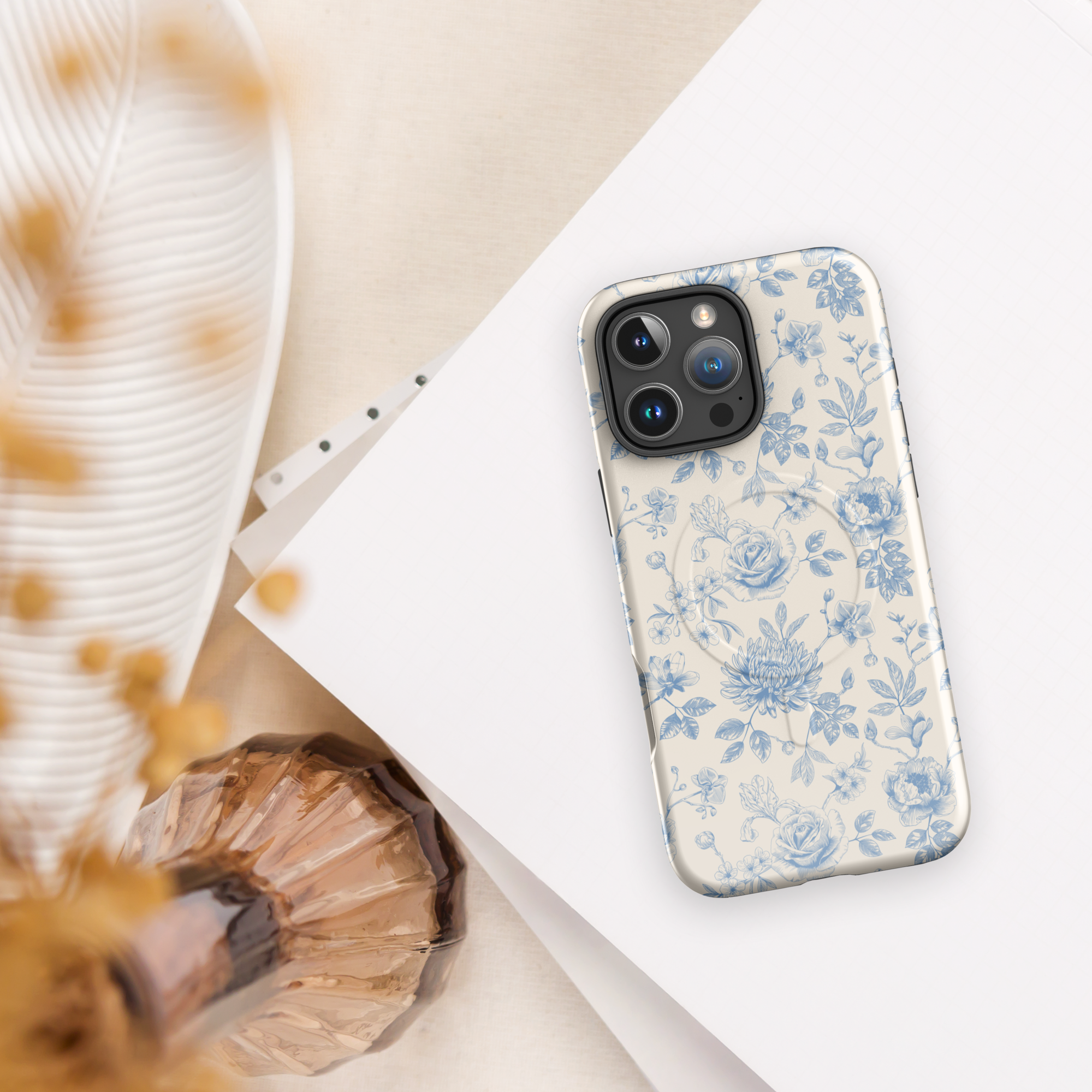 Vintage Blue Floral MagSafe Tough Case for iPhone