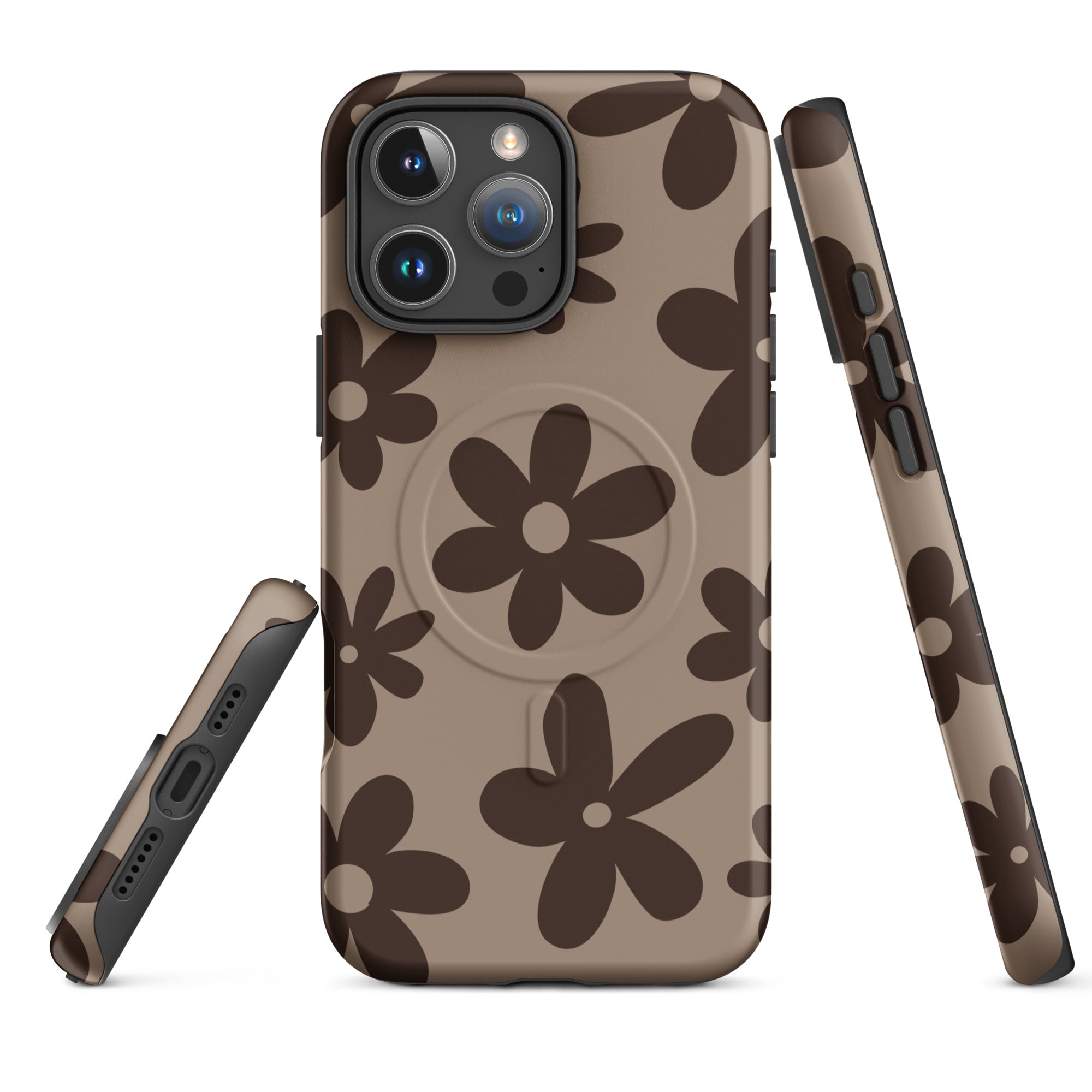 Brown Retro Floral MagSafe Tough Case for iPhone