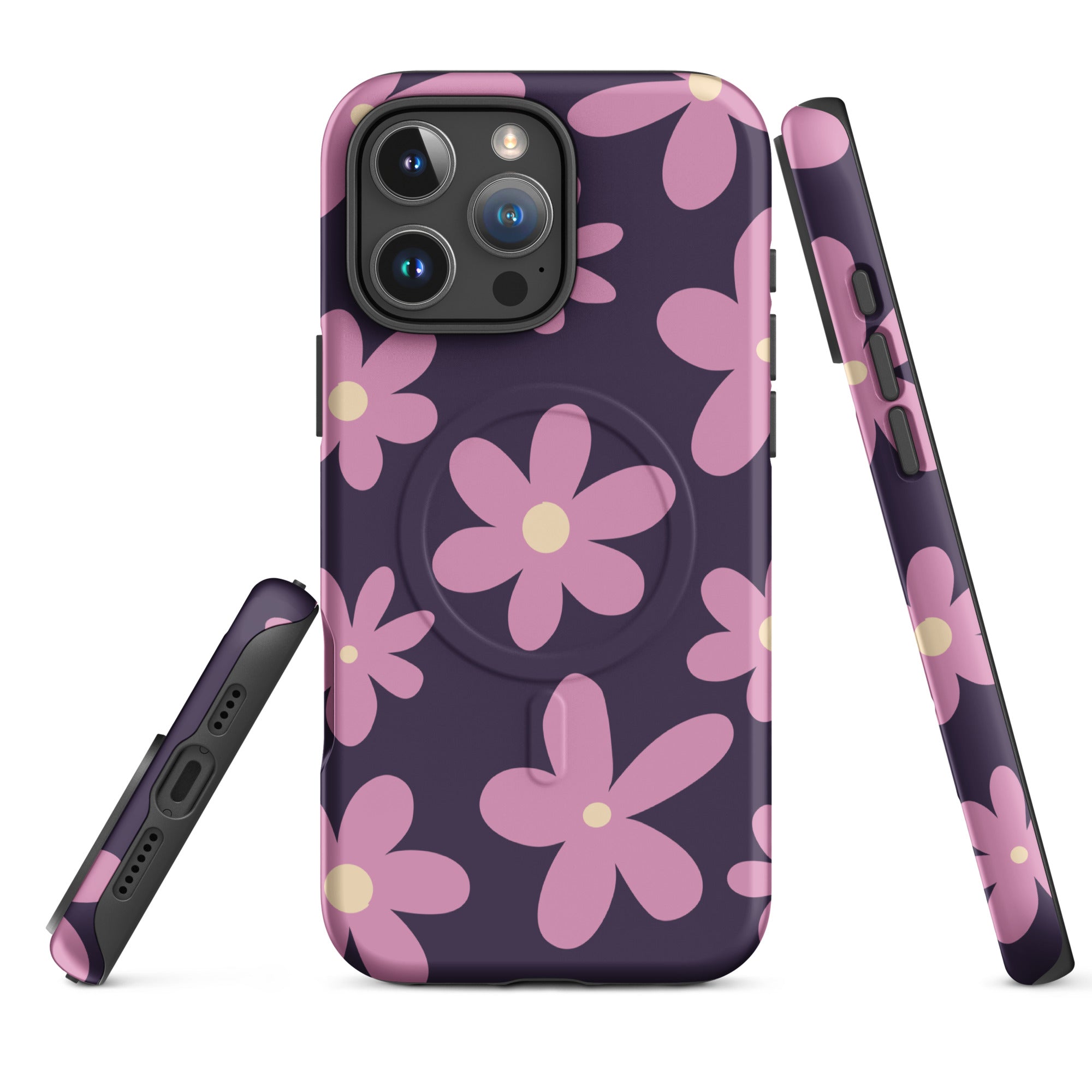 Retro Purple Daisy MagSafe Tough Case for iPhone