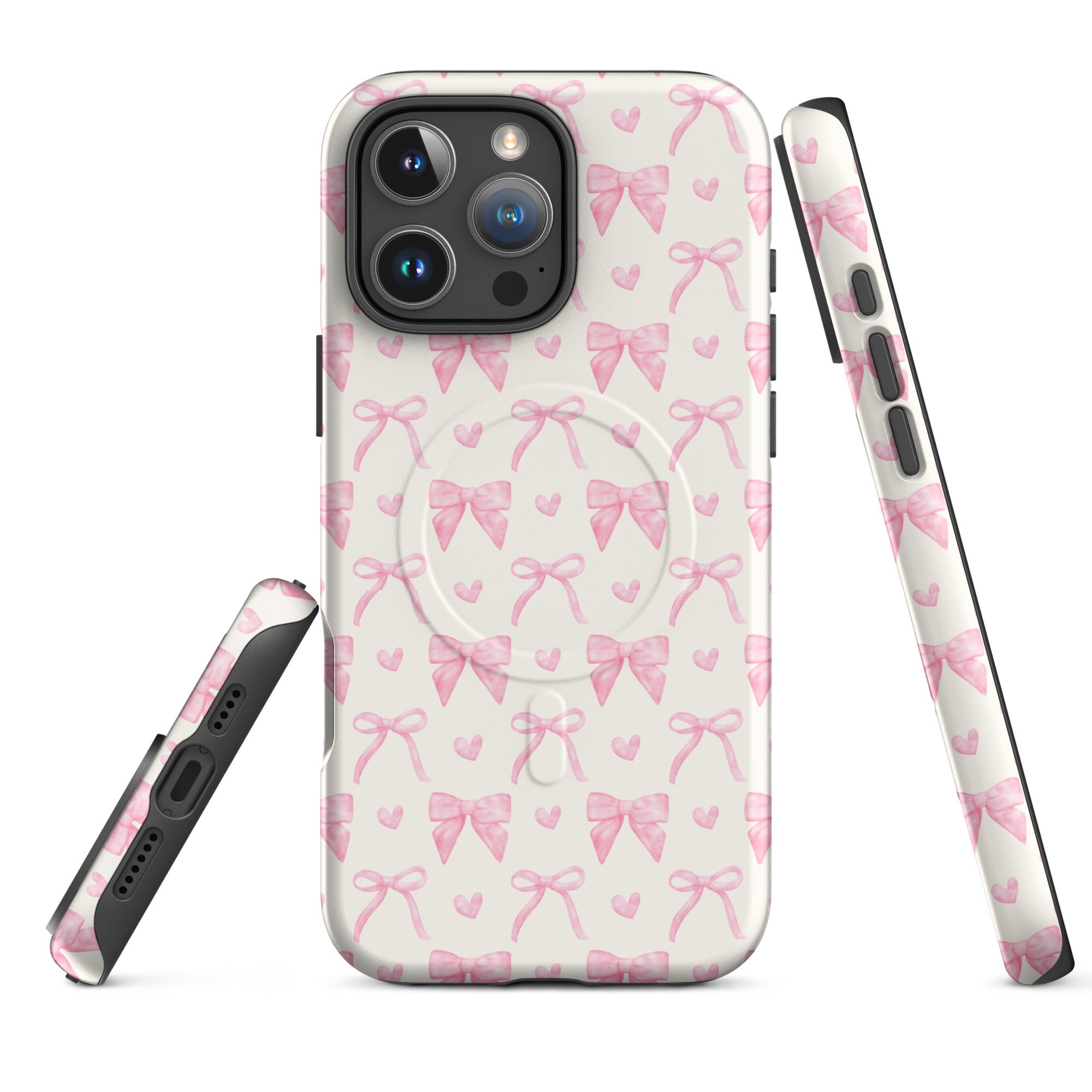 Pink Ribbon Hearts MagSafe Tough Case for iPhone