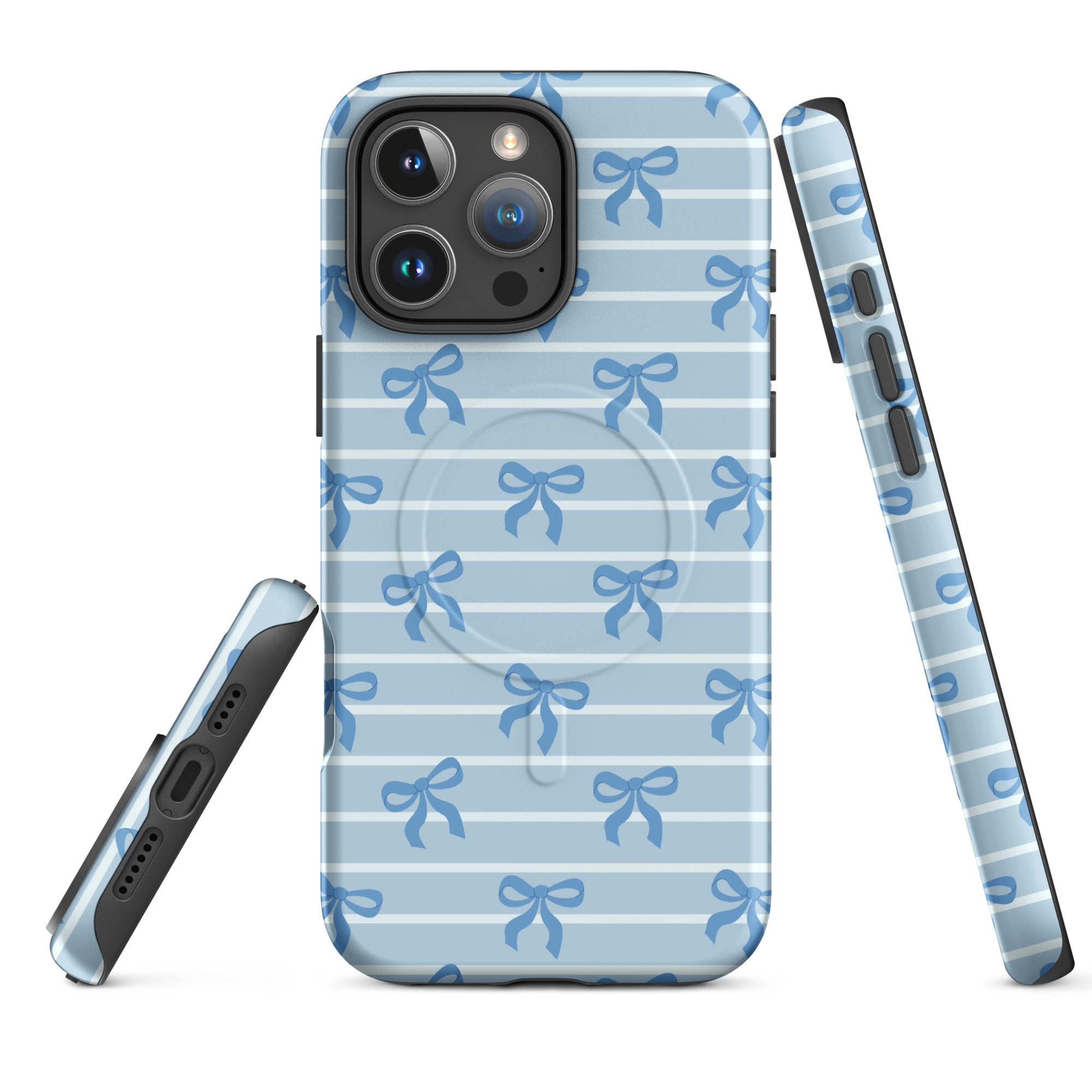Blue Bow Striped MagSafe Tough Case for iPhone