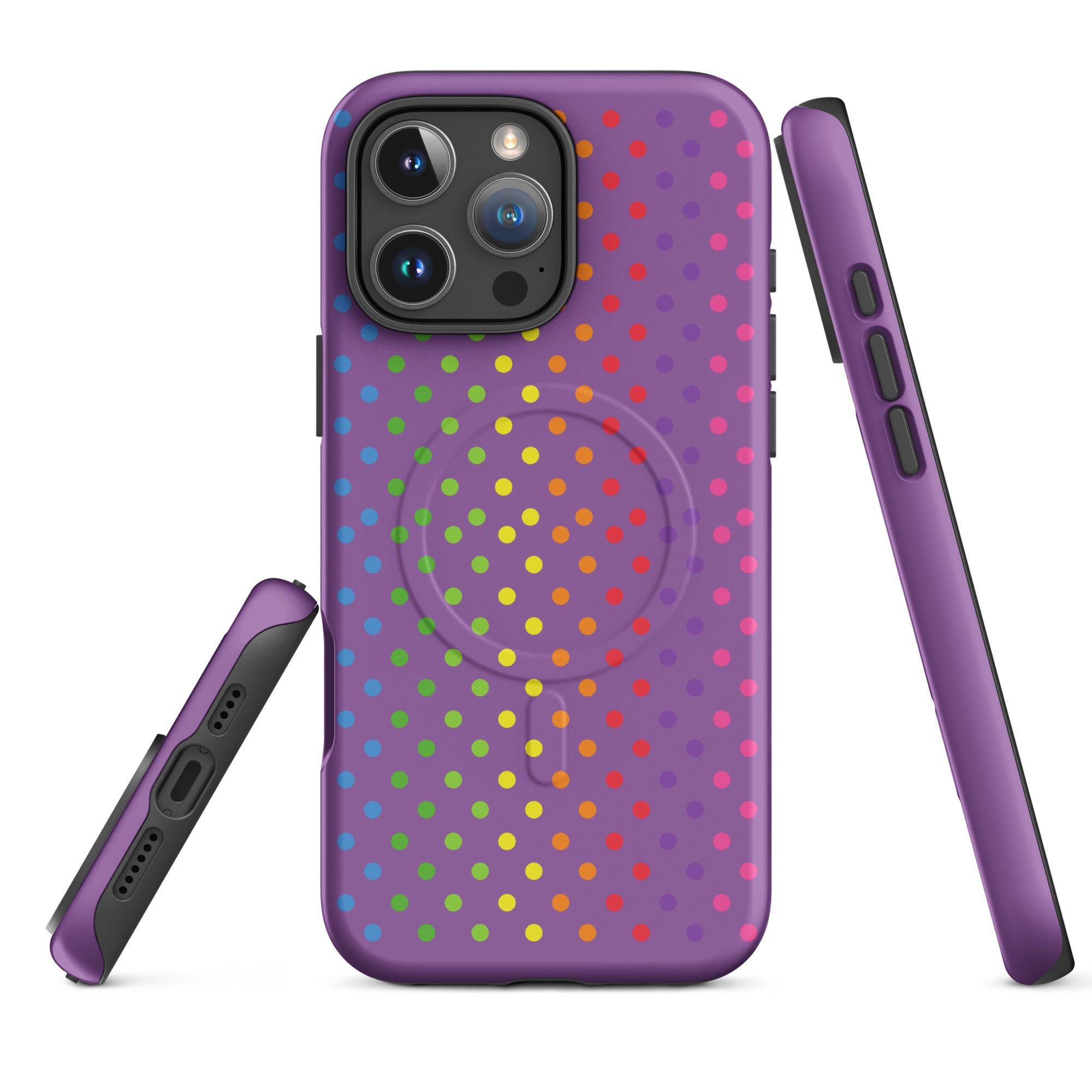 Violet Rainbow Polka Dot MagSafe Tough Case for iPhone