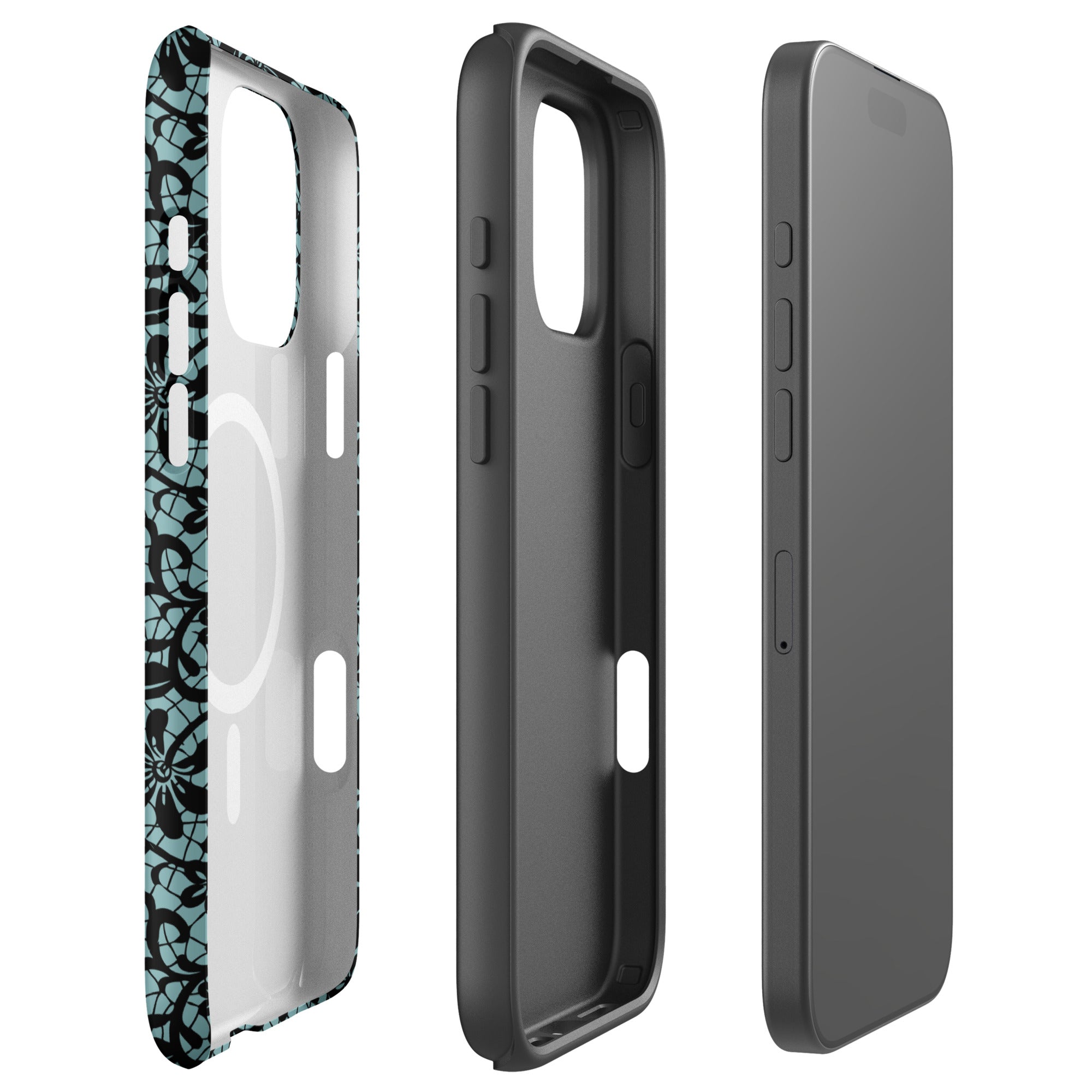 Black Lace Teal MagSafe Tough Case for iPhone