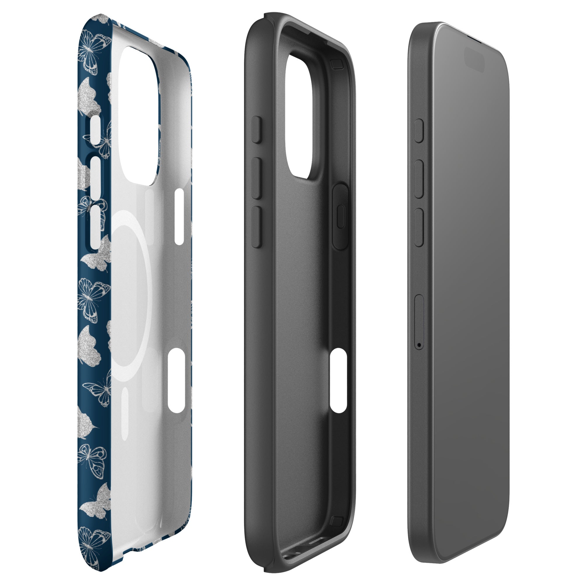 Navy Butterfly Pattern MagSafe Tough Case for iPhone