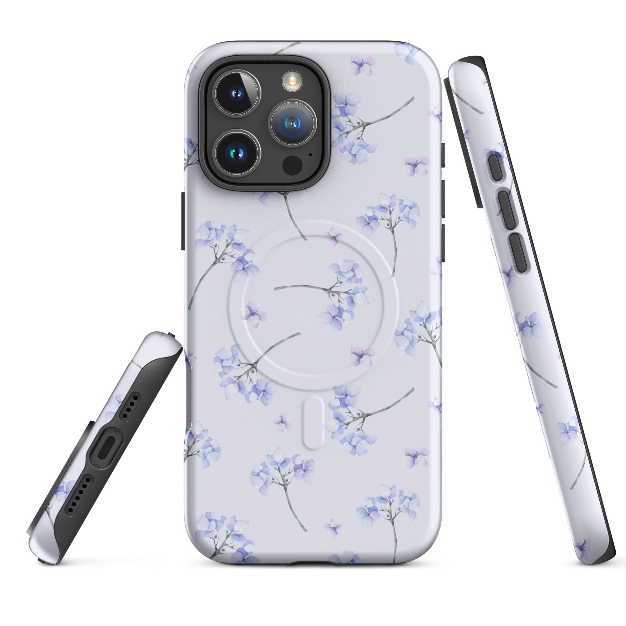 Soft Blue Floral MagSafe Tough Case for iPhone