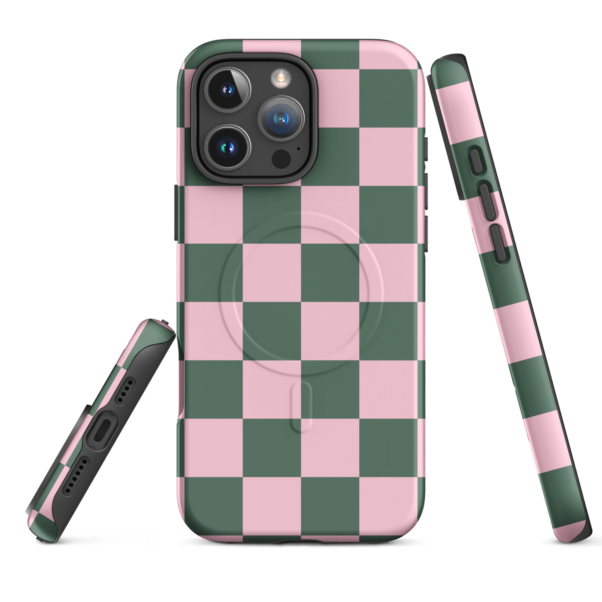 Blush Pink and Sage Checkerboard MagSafe Tough Case for iPhone