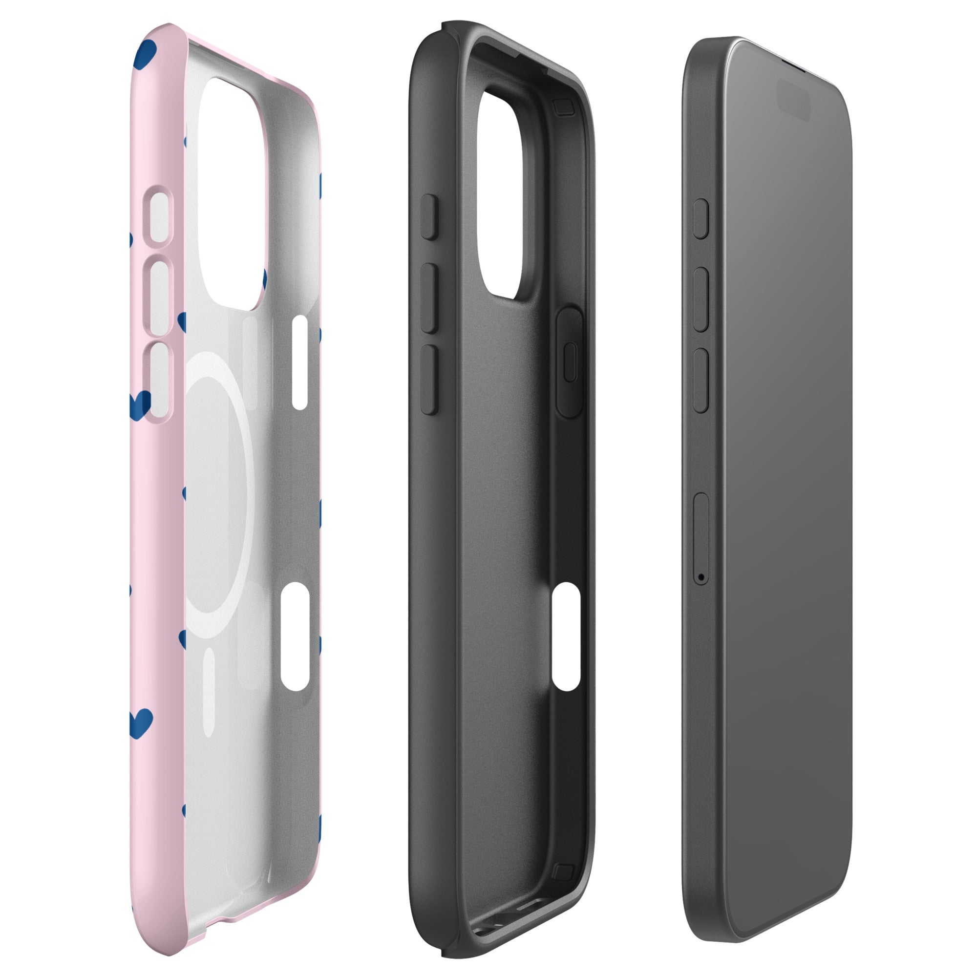 Blush Pink Heart Pattern Navy MagSafe Tough Case for iPhone