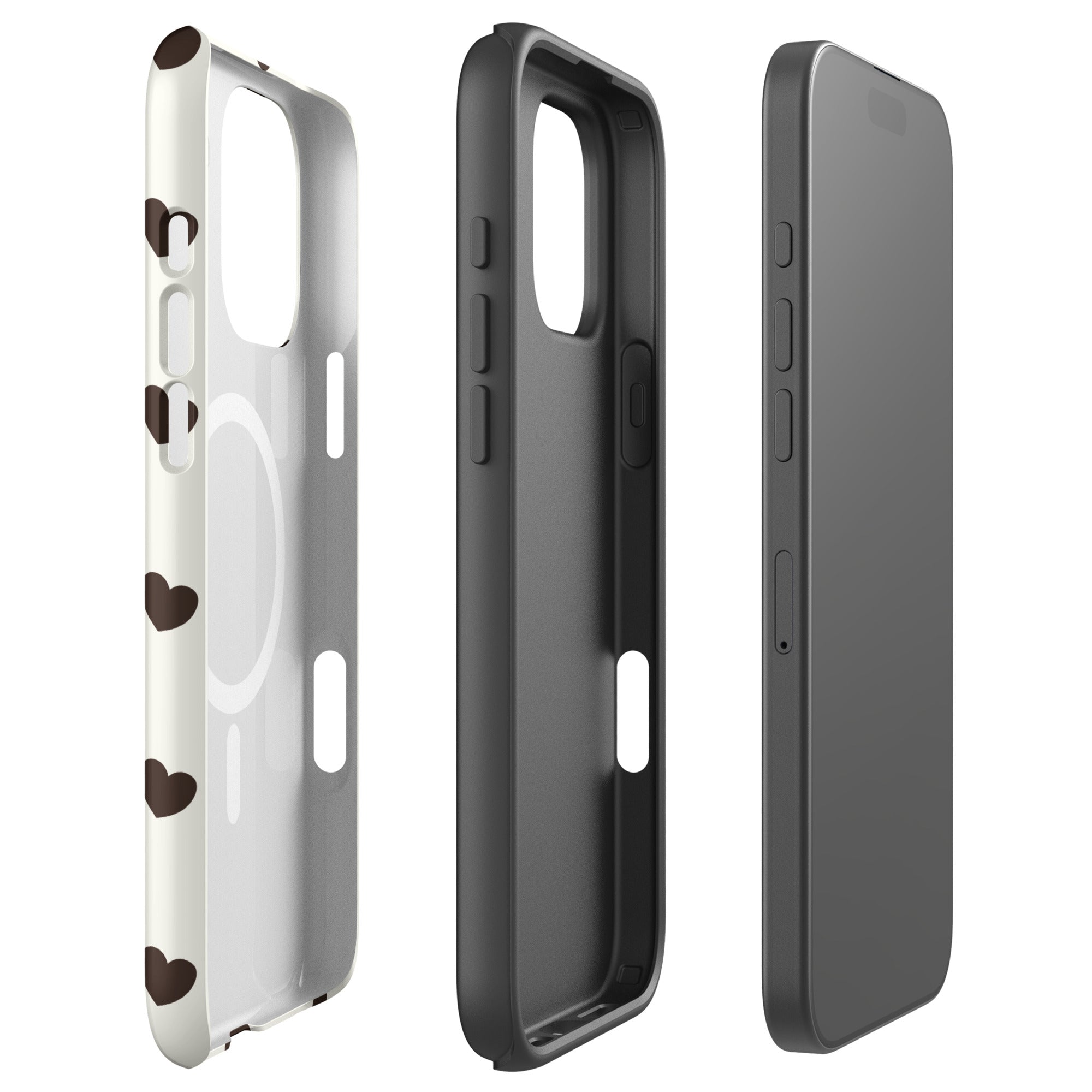Chocolate Brown Heart Pattern on Cream MagSafe Tough Case for iPhone