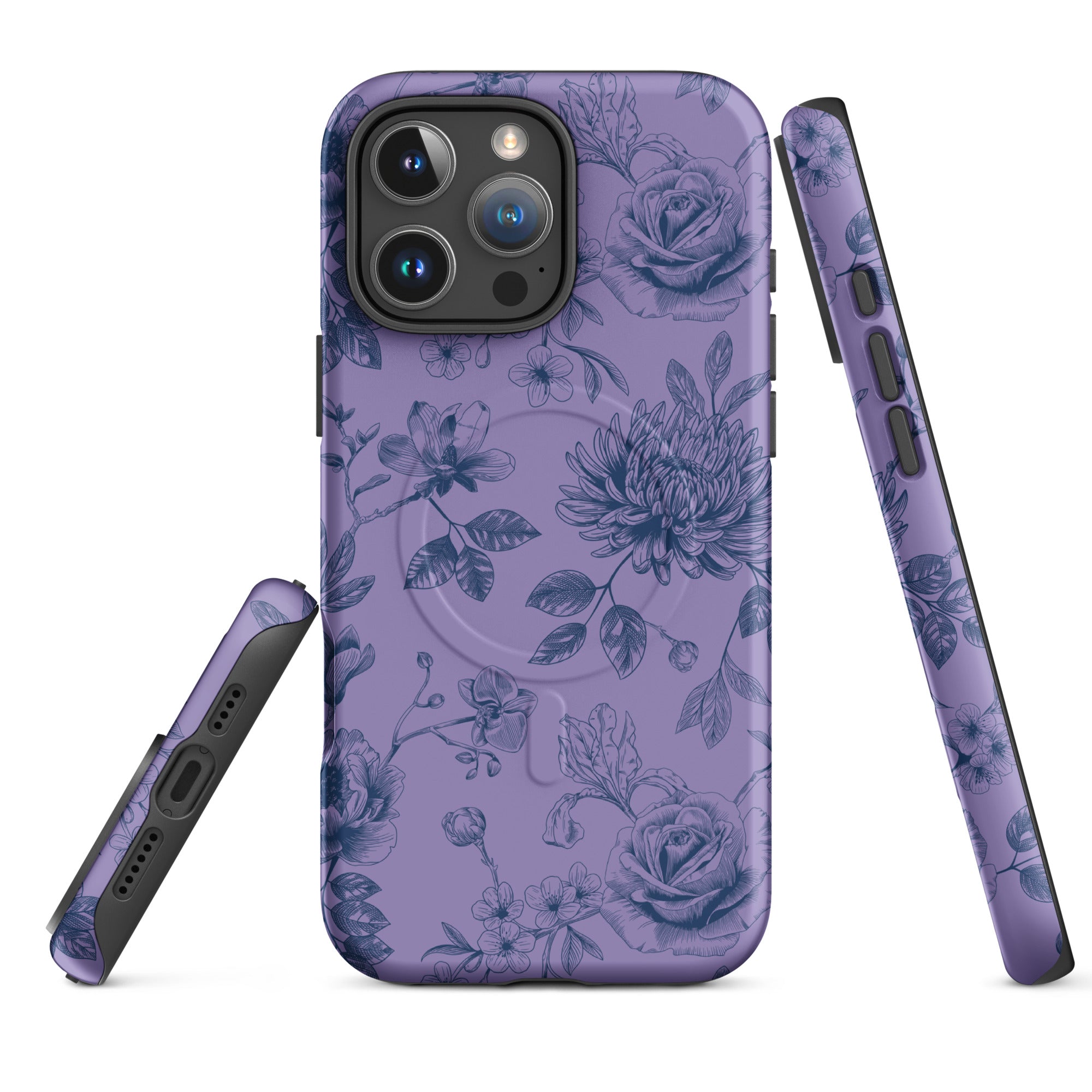 Dusty Lavender Vintage Floral MagSafe Tough Case for iPhone