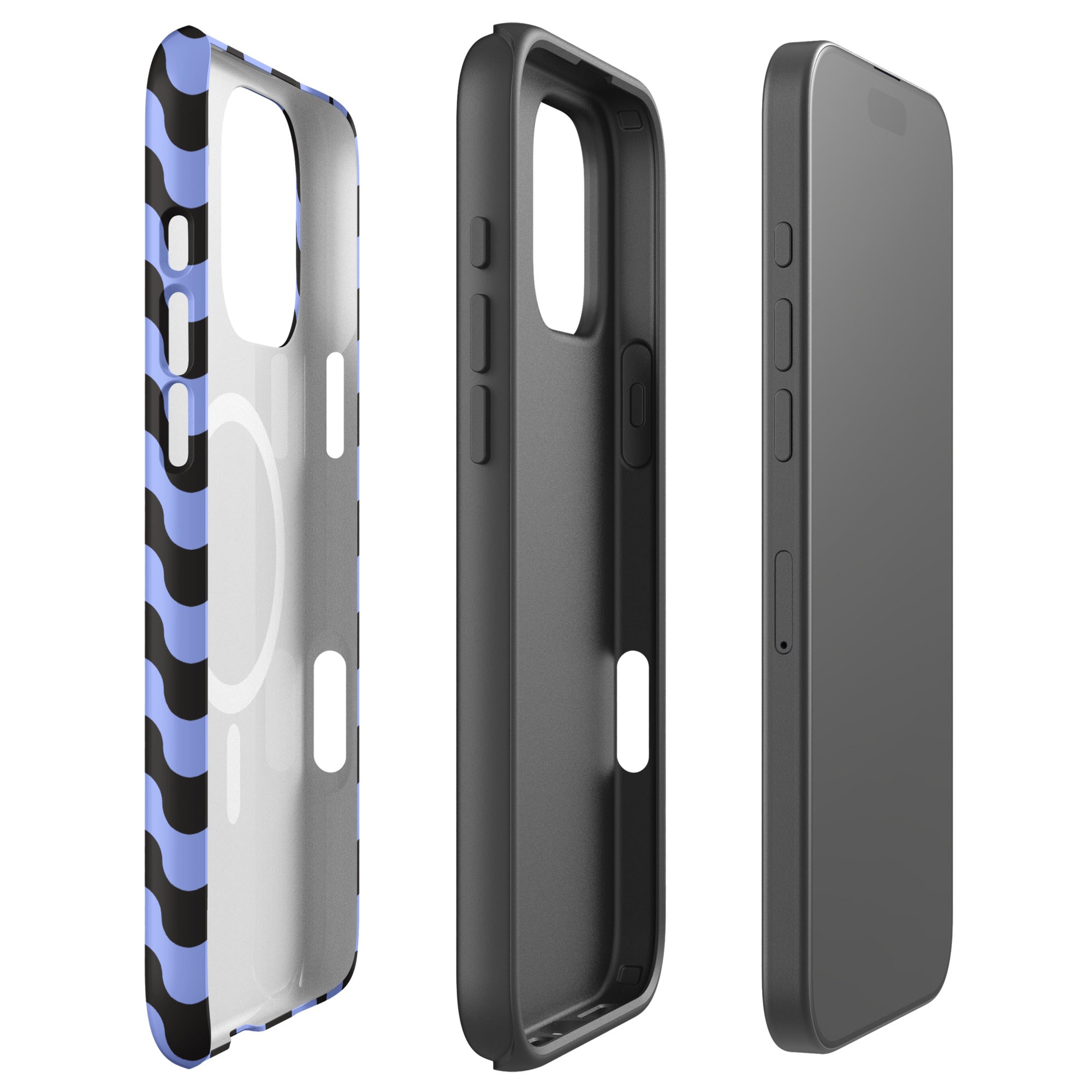 Periwinkle Black Retro Wave MagSafe Tough Case for iPhone