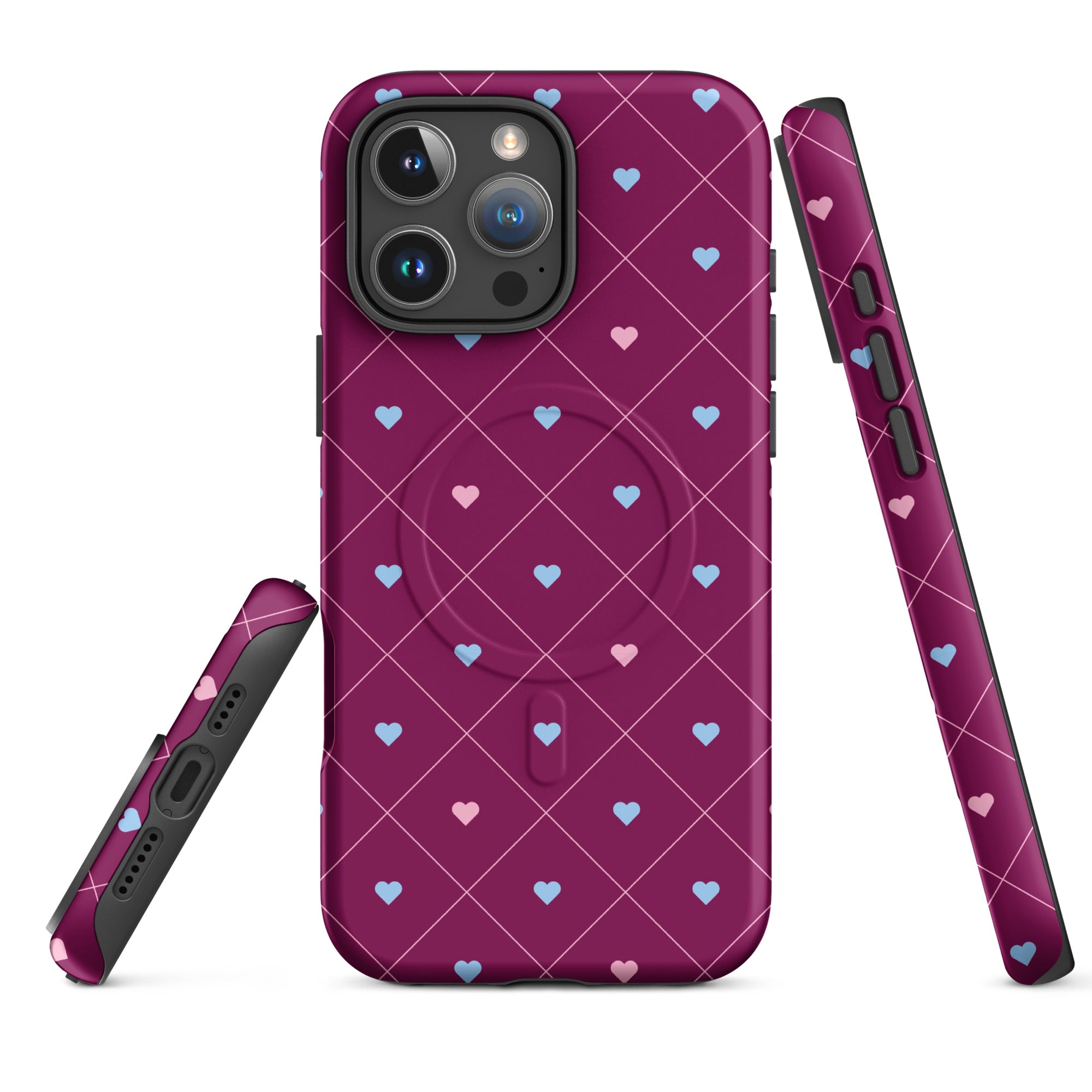 Pomegranate Heart Grid MagSafe Tough Case for iPhone