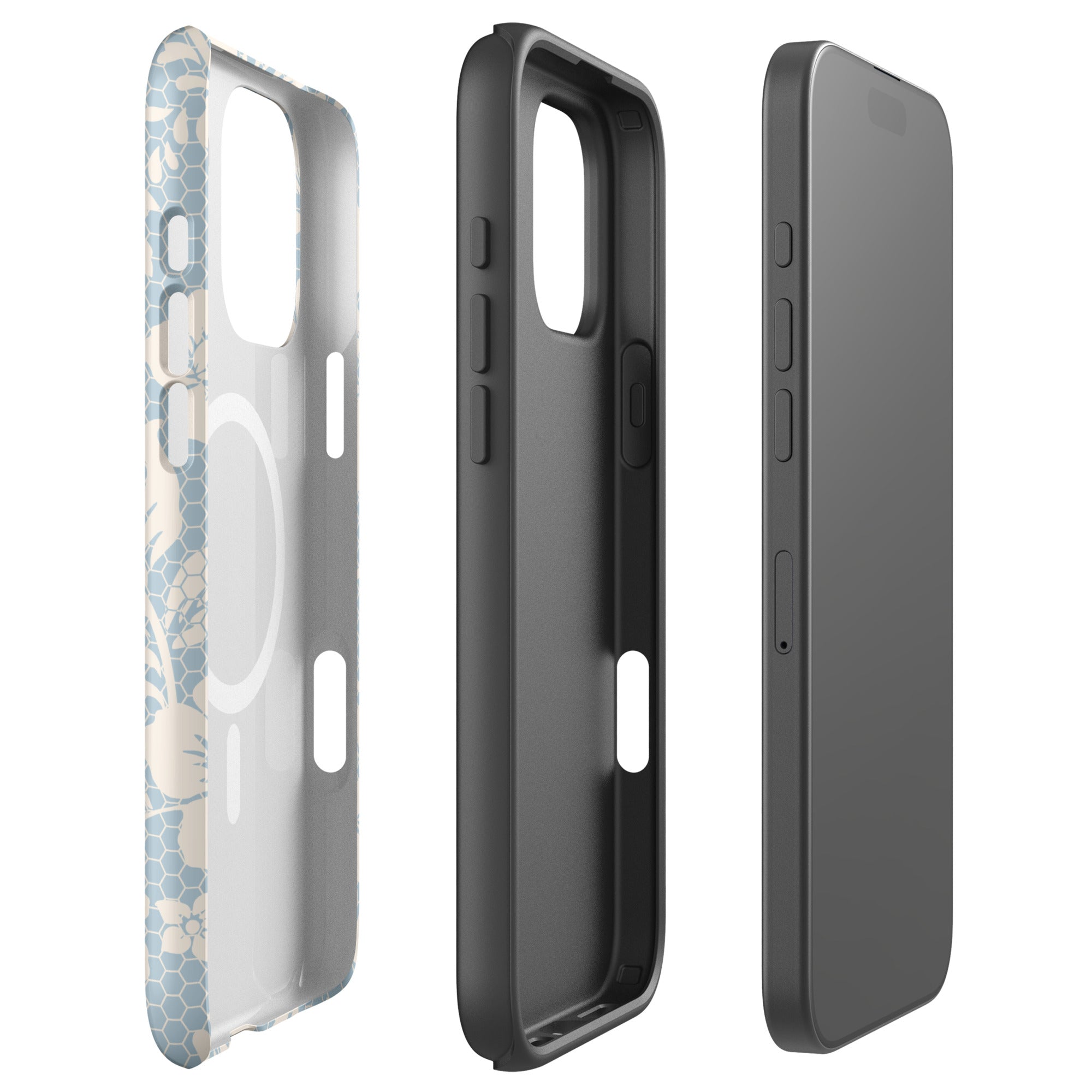 Powder Blue Lace Floral Honeycomb MagSafe Tough Case for iPhone