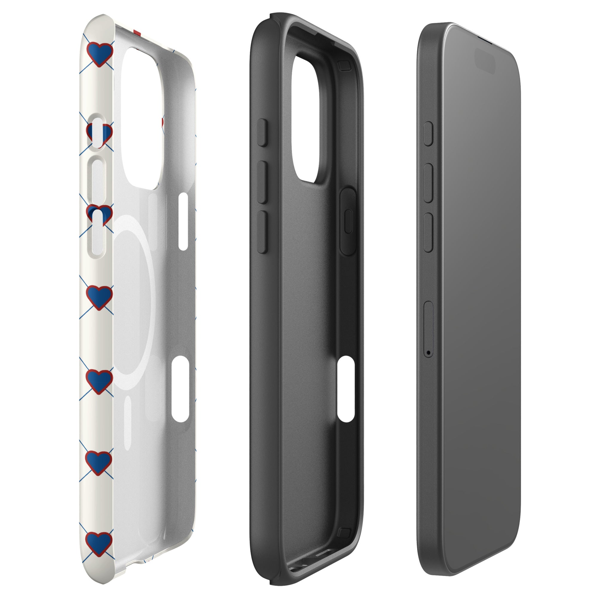 Red White & Blue Heart Grid MagSafe Tough Case for iPhone