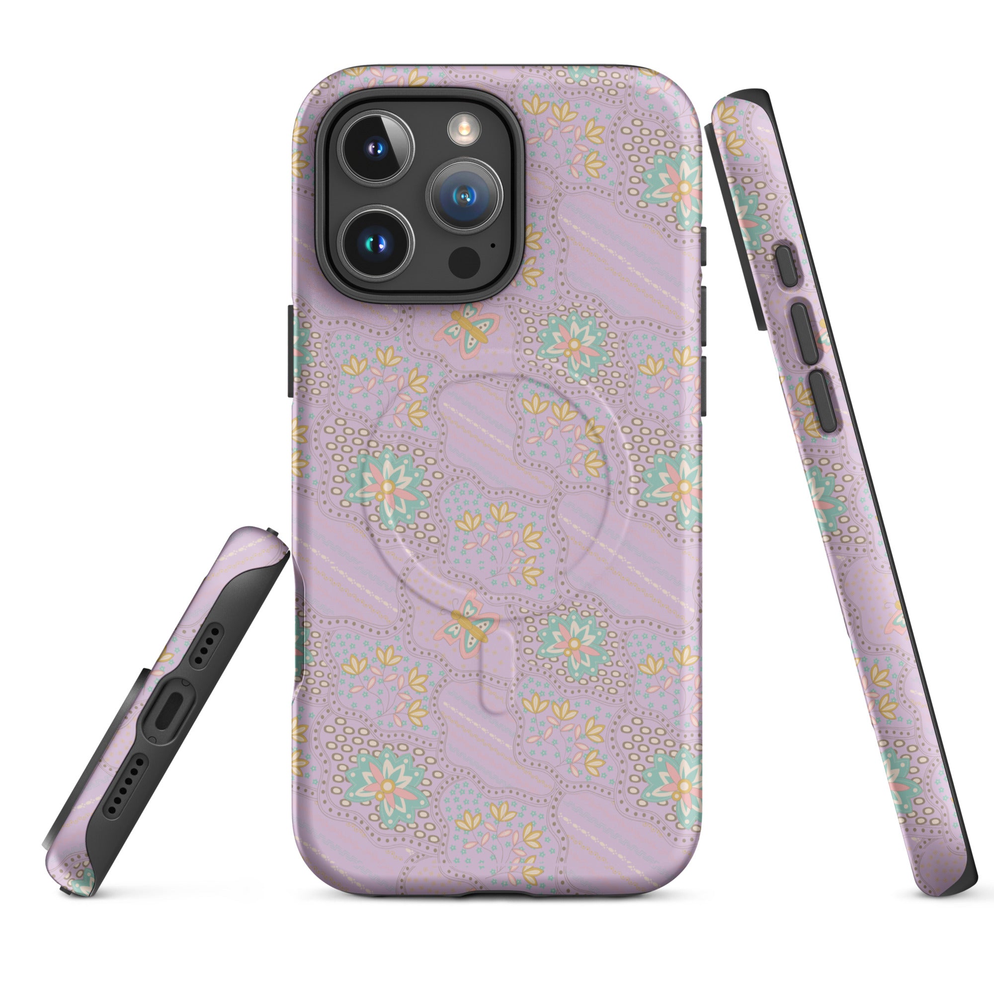 Retro Floral Lavender MagSafe Tough Case for iPhone