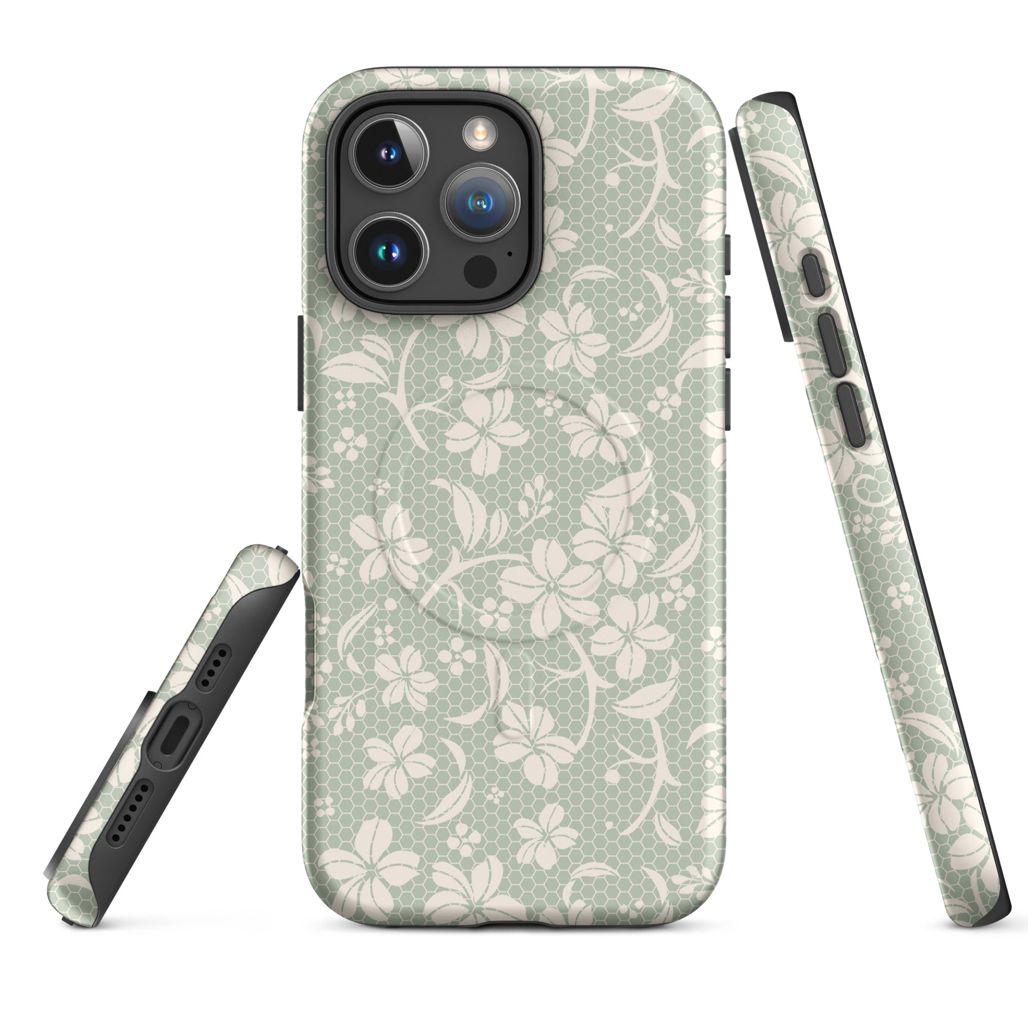 Sage Lace Floral MagSafe Tough Case for iPhone