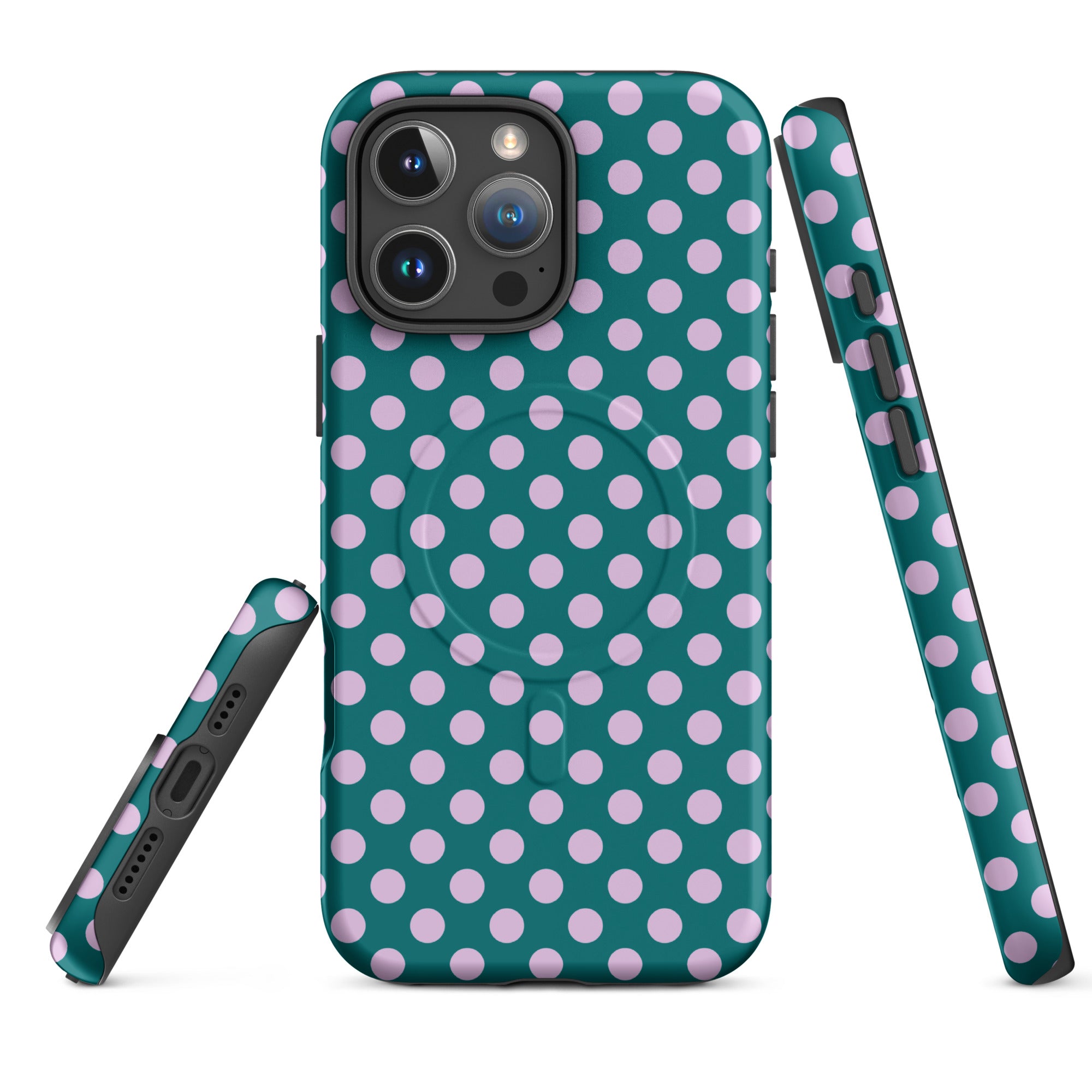 Teal Green Polka Dot Blush Pink MagSafe Tough Case for iPhone