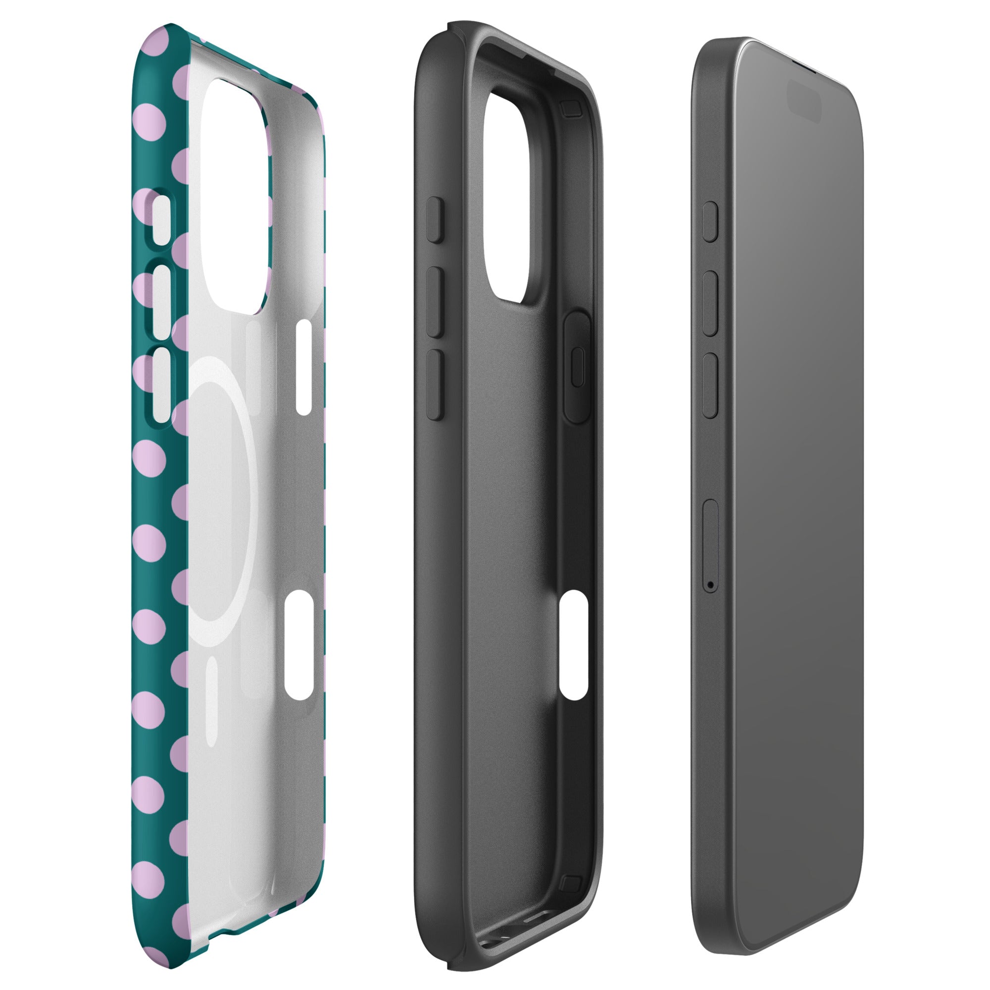 Teal Green Polka Dot Blush Pink MagSafe Tough Case for iPhone