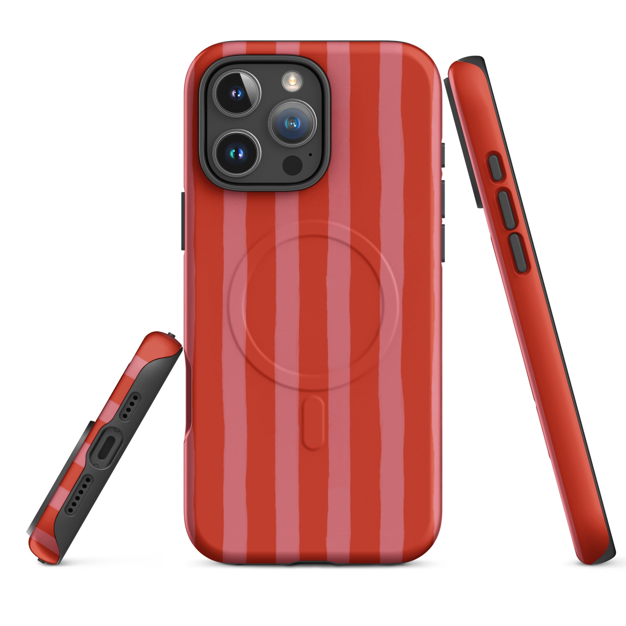 Retro Red + Pink Wavy Stripe MagSafe Tough Case for iPhone