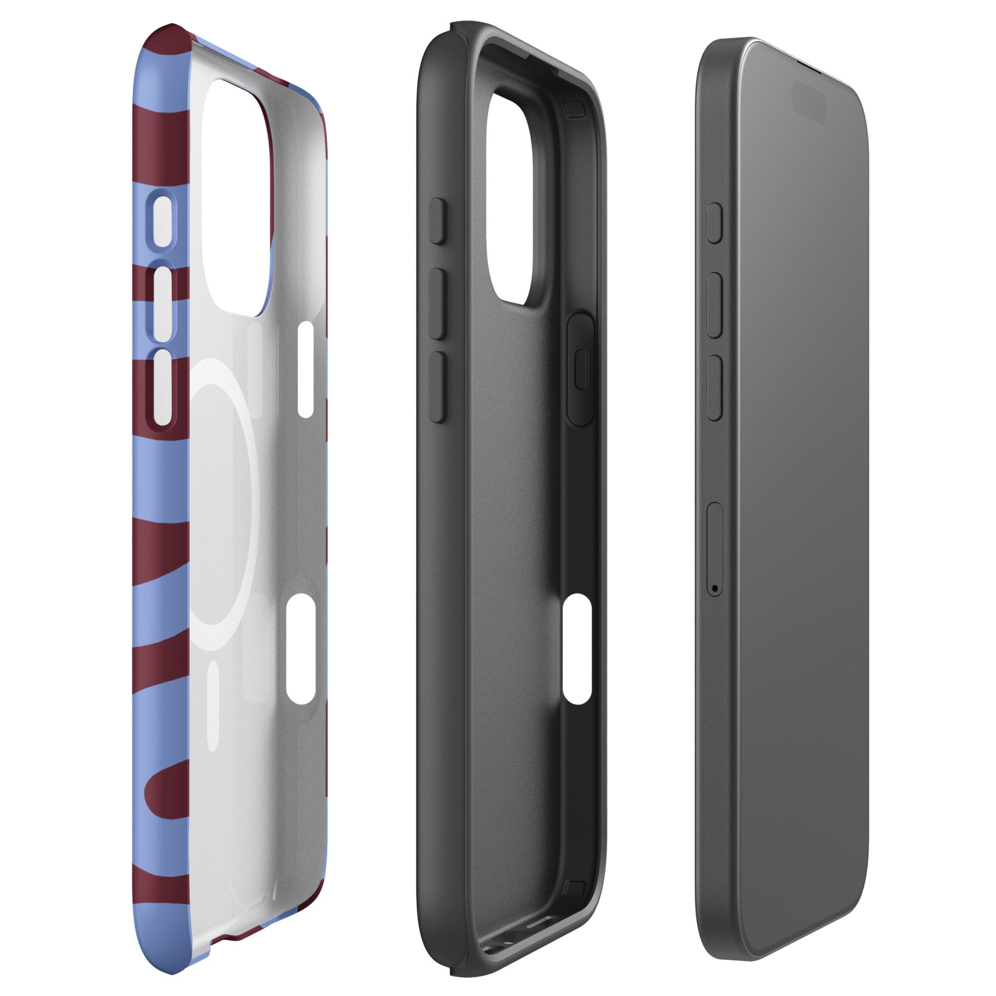 Burgundy Blue Abstract Wave MagSafe Tough Case for iPhone