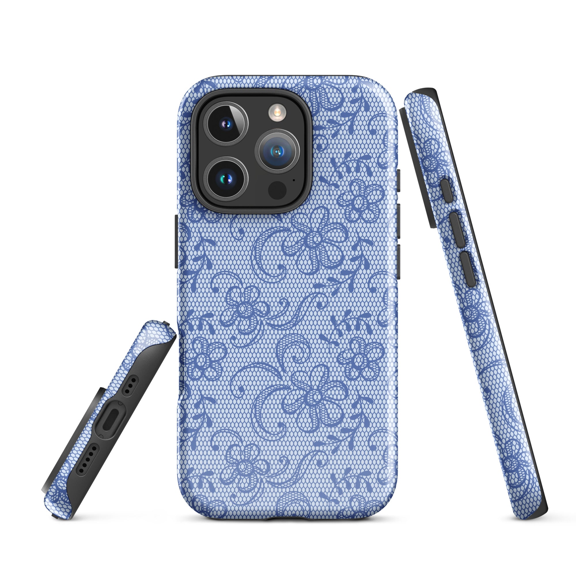 Blue Lace Floral Tough Case for iPhone