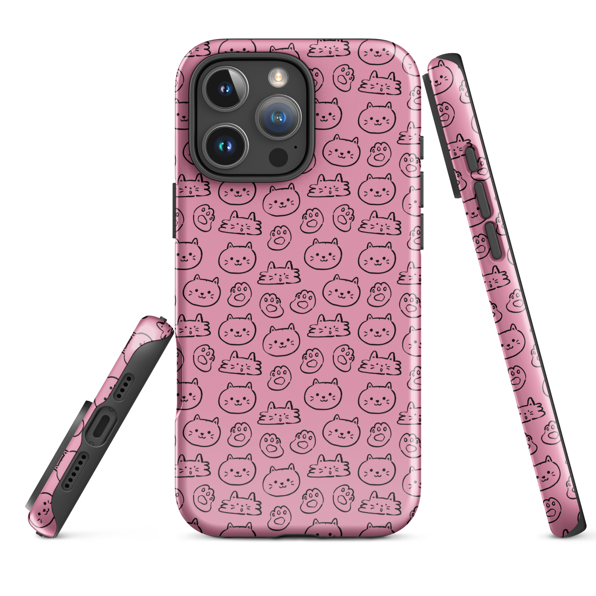 Pink Cat Pattern Tough Case for iPhone