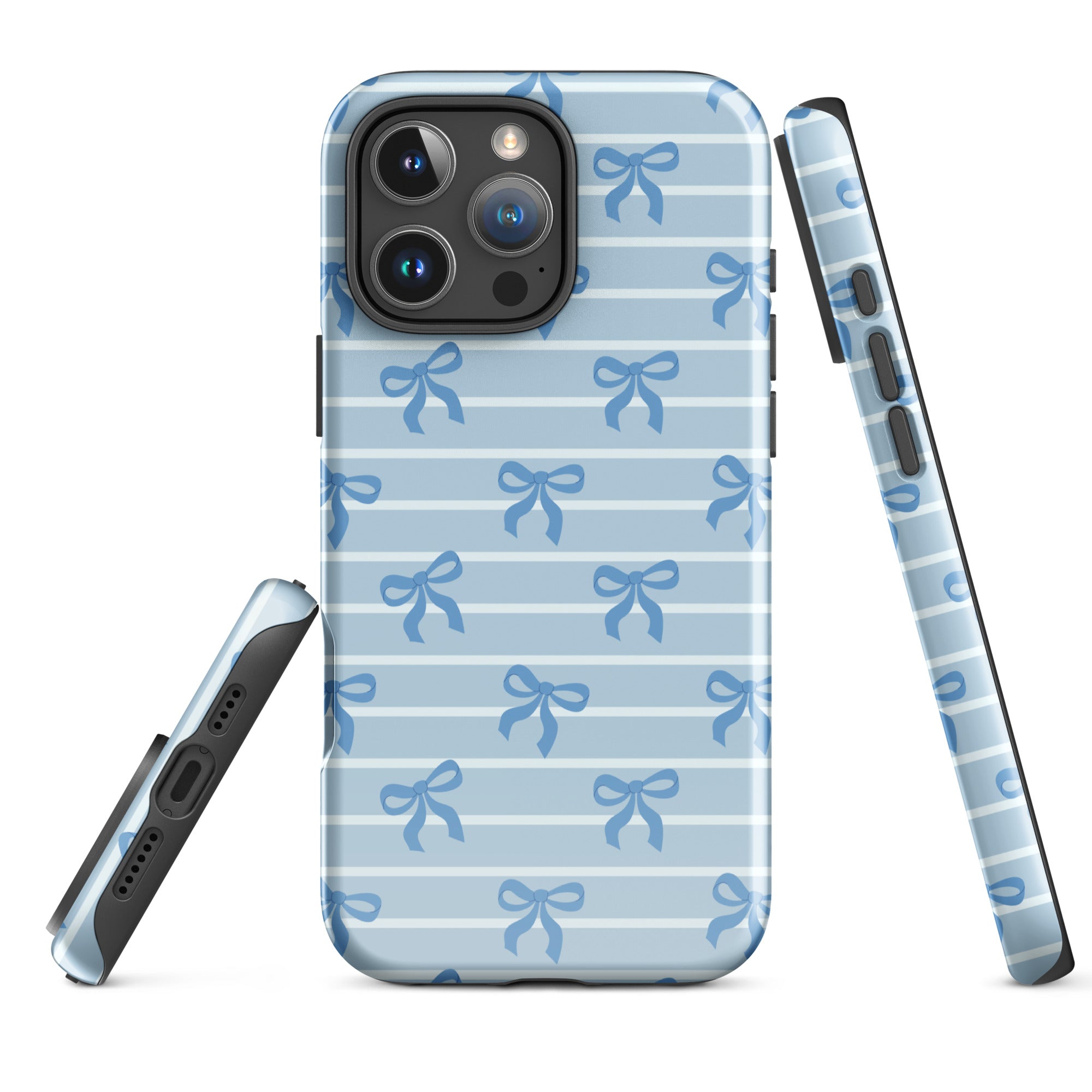 Blue Bow Striped Tough Case for iPhone