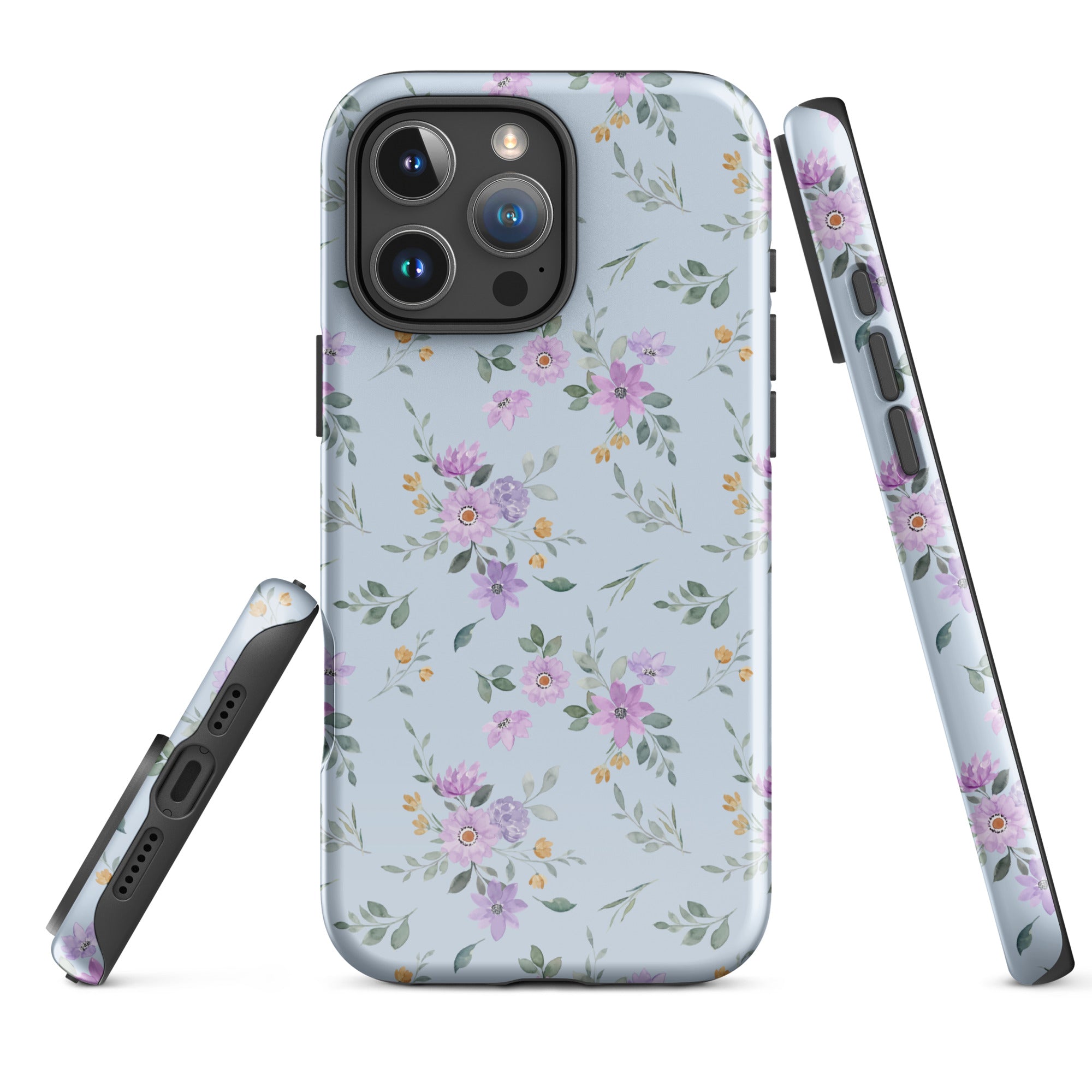 Floral Blue and Lilac Tough Case for iPhone