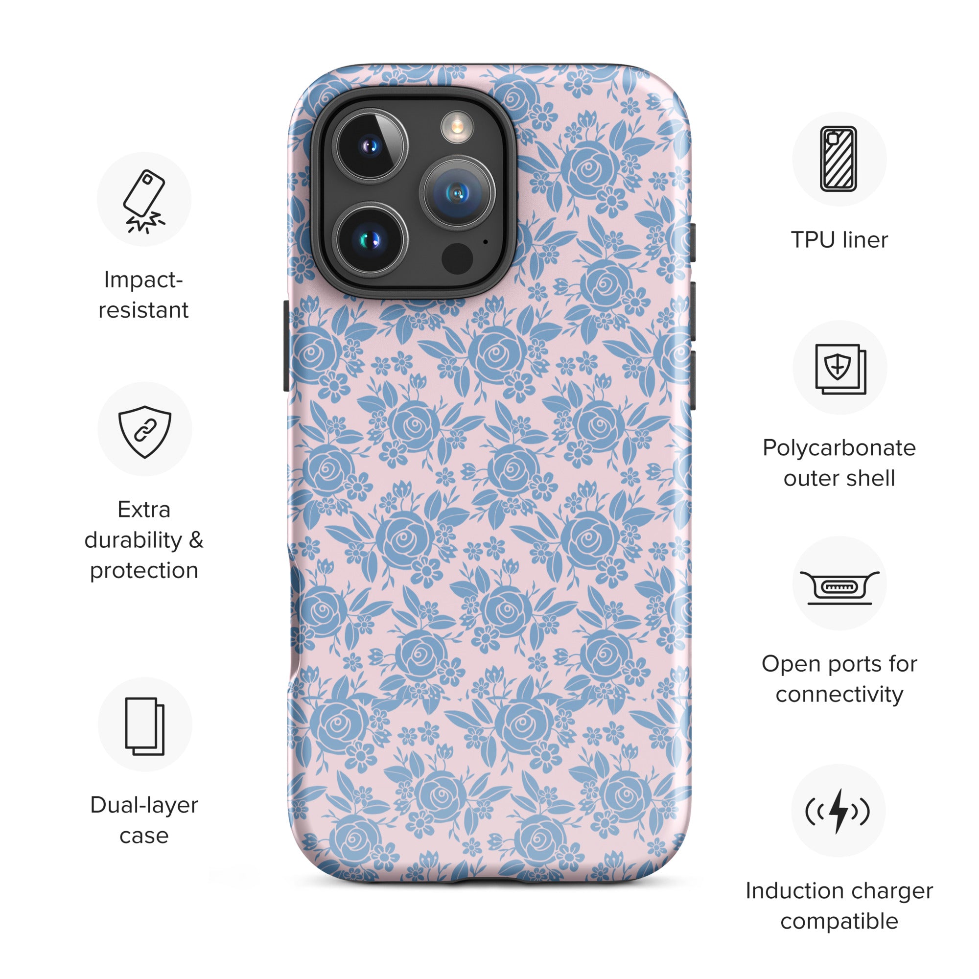 Blue Rose Floral Tough Case for iPhone