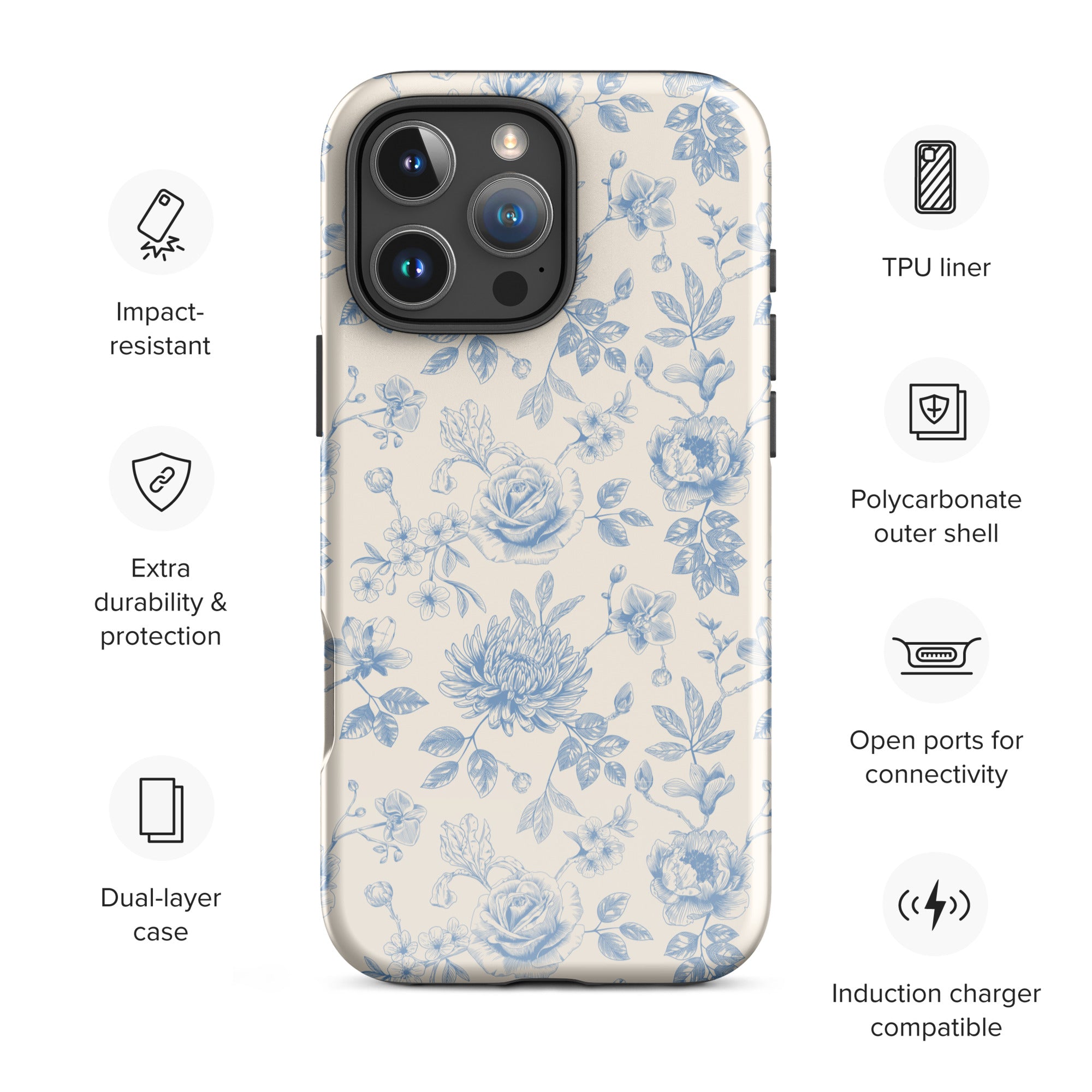Vintage Blue Floral Tough Case for iPhone