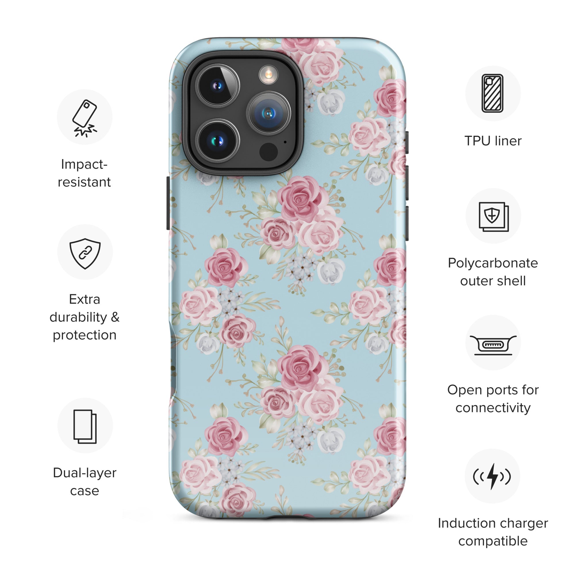 Dusty Rose Floral Tough Case for iPhone