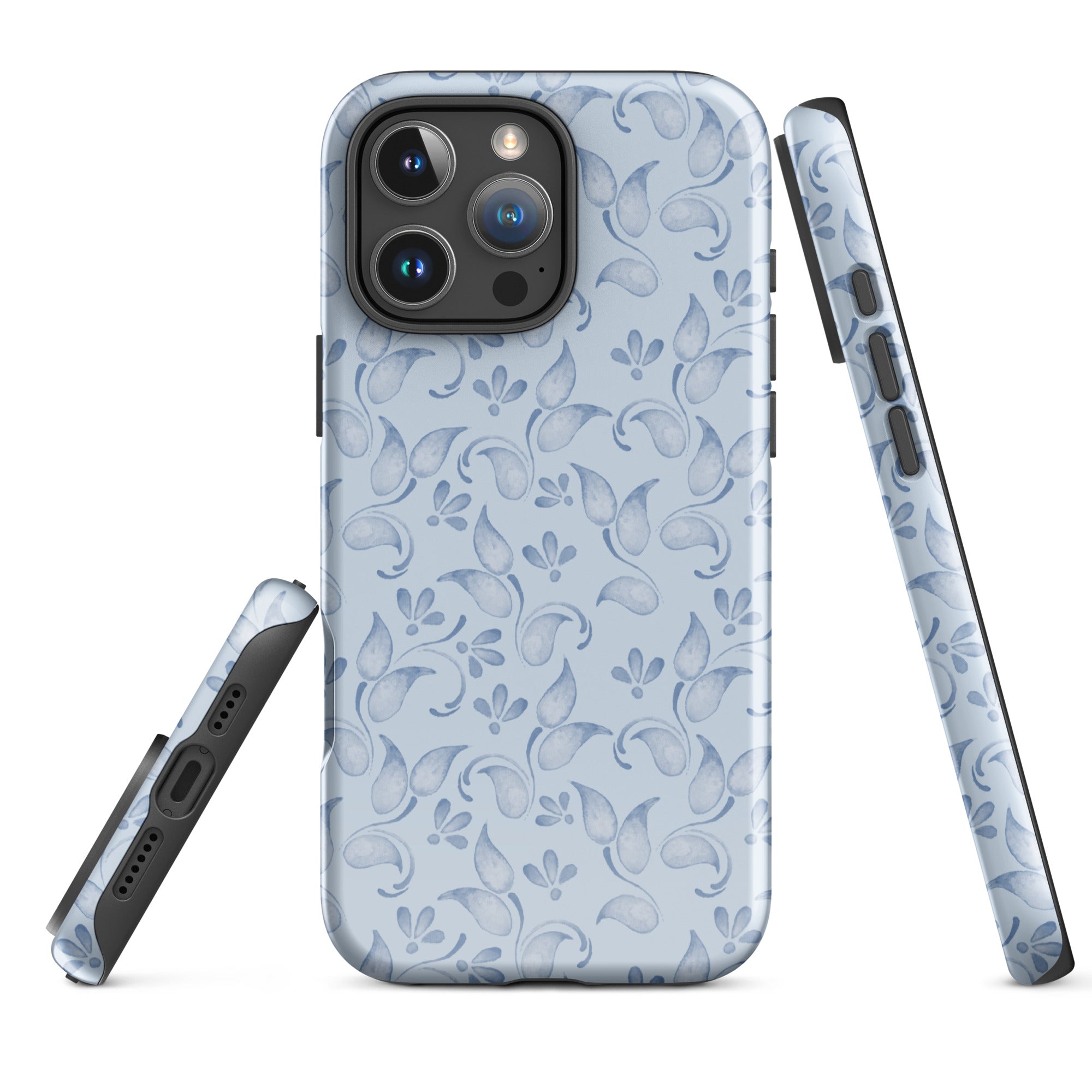 Blue Watercolor Floral Tough Case for iPhone