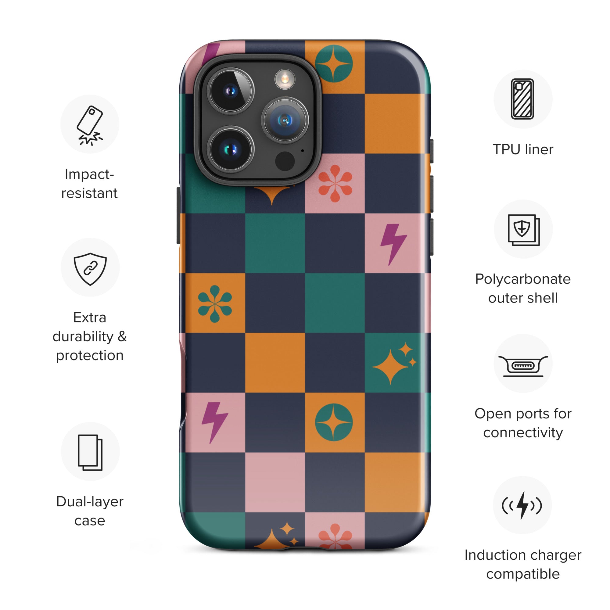 Retro Checkerboard Icons Tough Case for iPhone