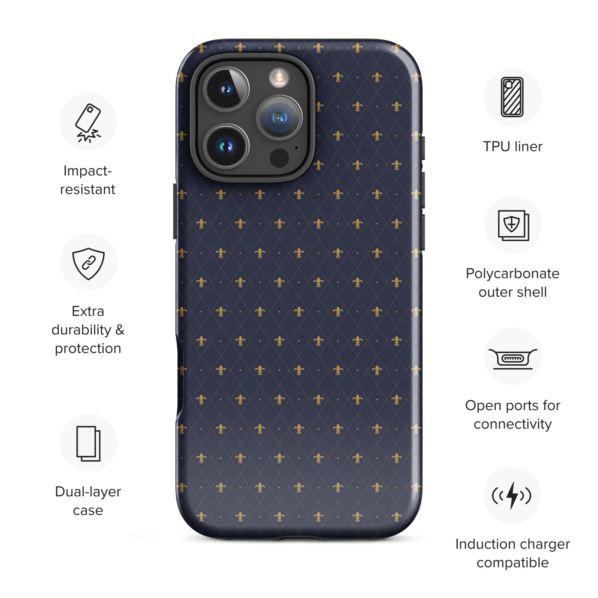 Navy Fleur-de-Lis Tough Case for iPhone