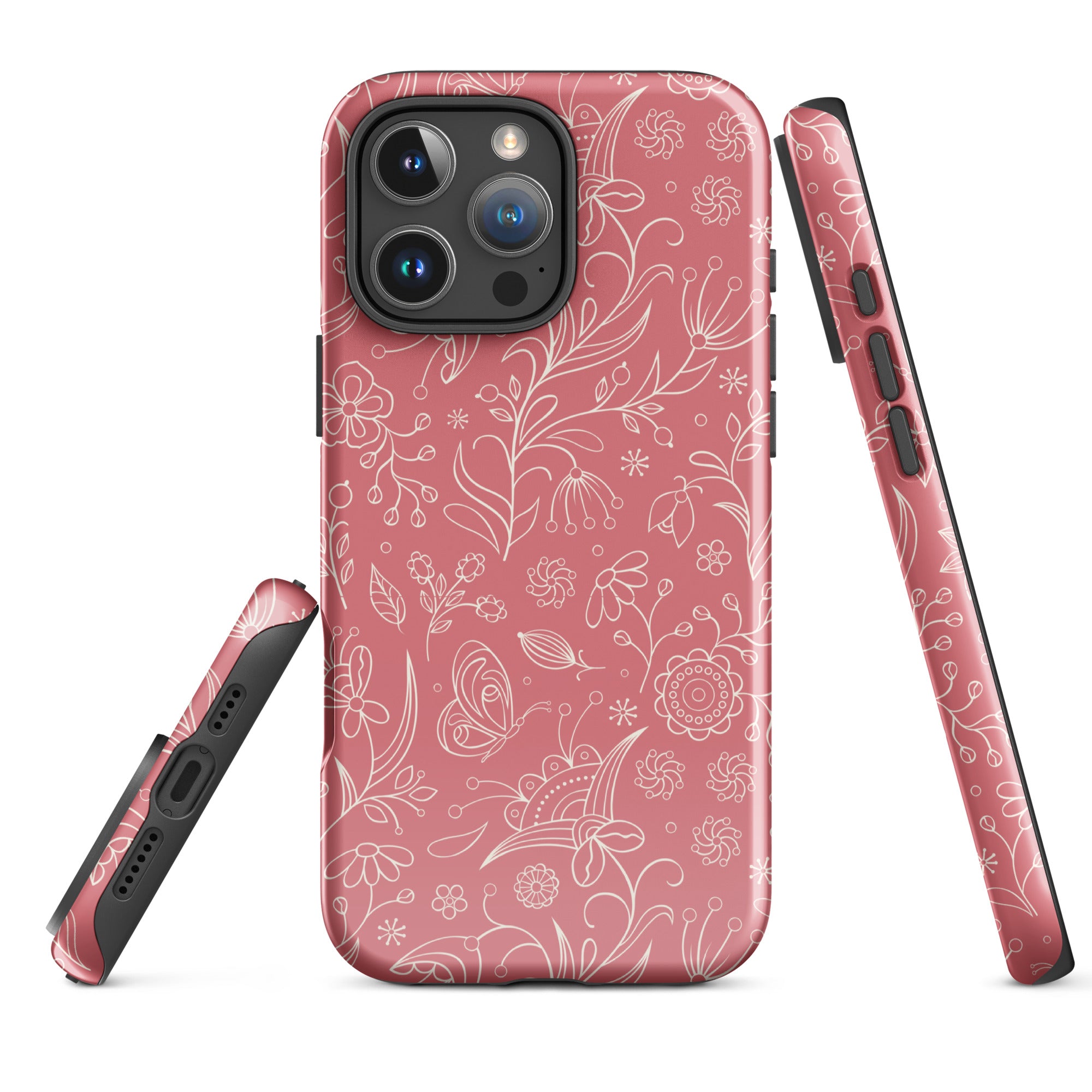 Coral Floral Sketch Tough Case for iPhone