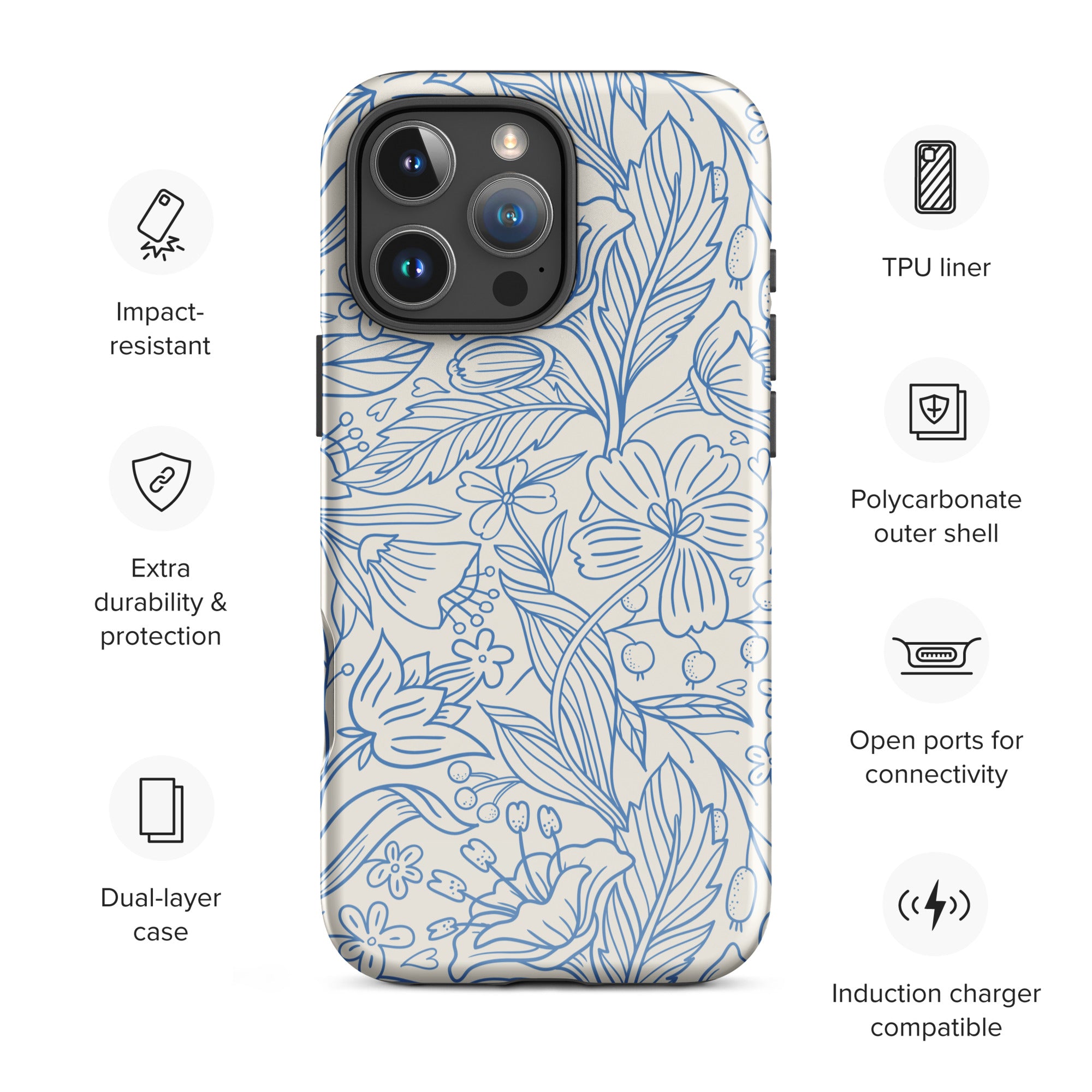 Blue Botanical Line Art Tough Case for iPhone