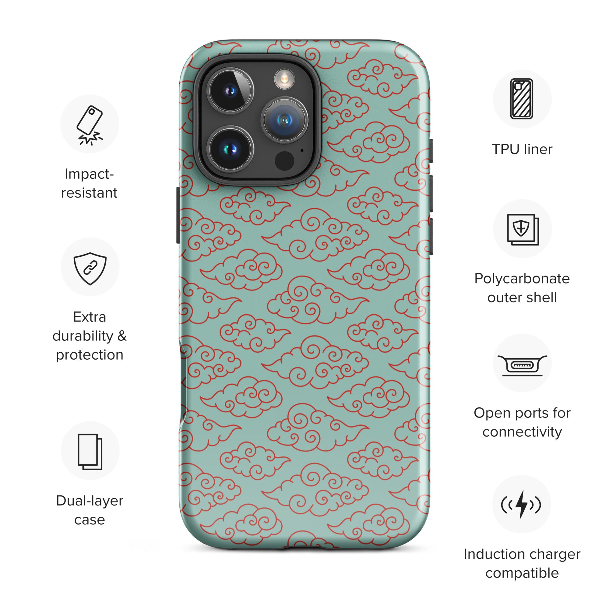 Mint Cloud Pattern Tough Case for iPhone