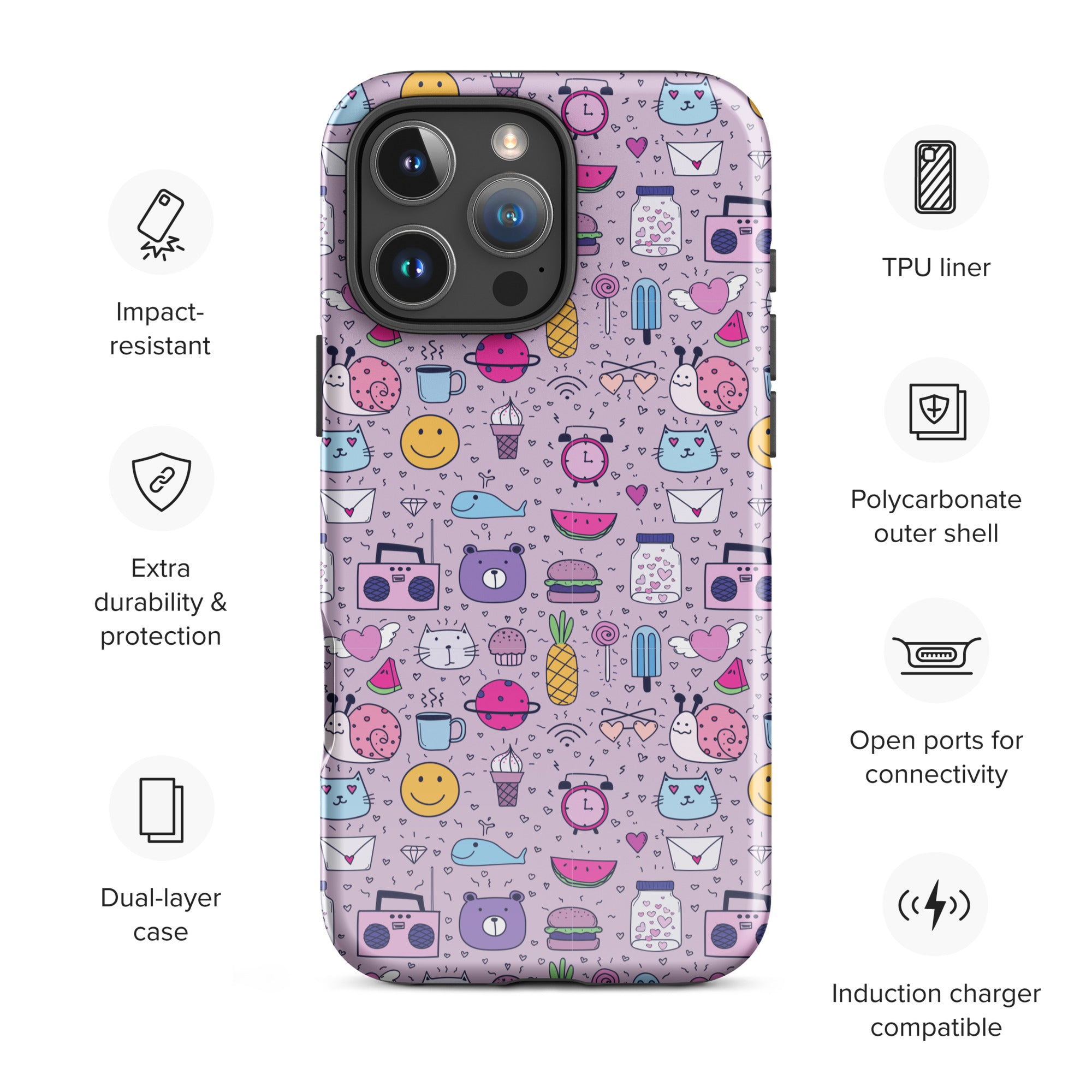 Kawaii Pastel Doodle Tough Case for iPhone