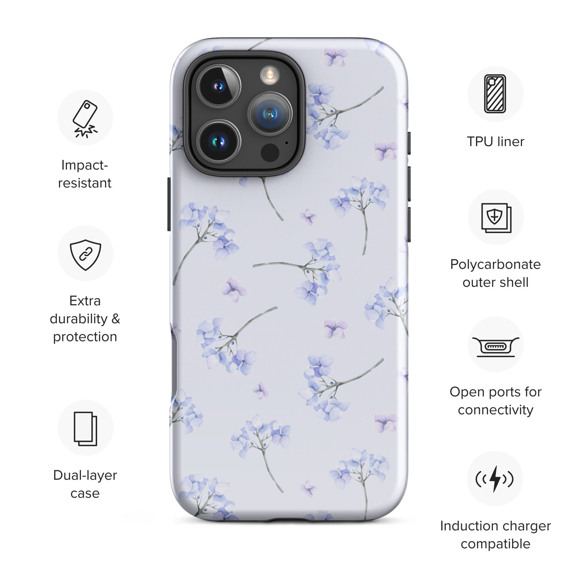 Soft Blue Floral Tough Case for iPhone